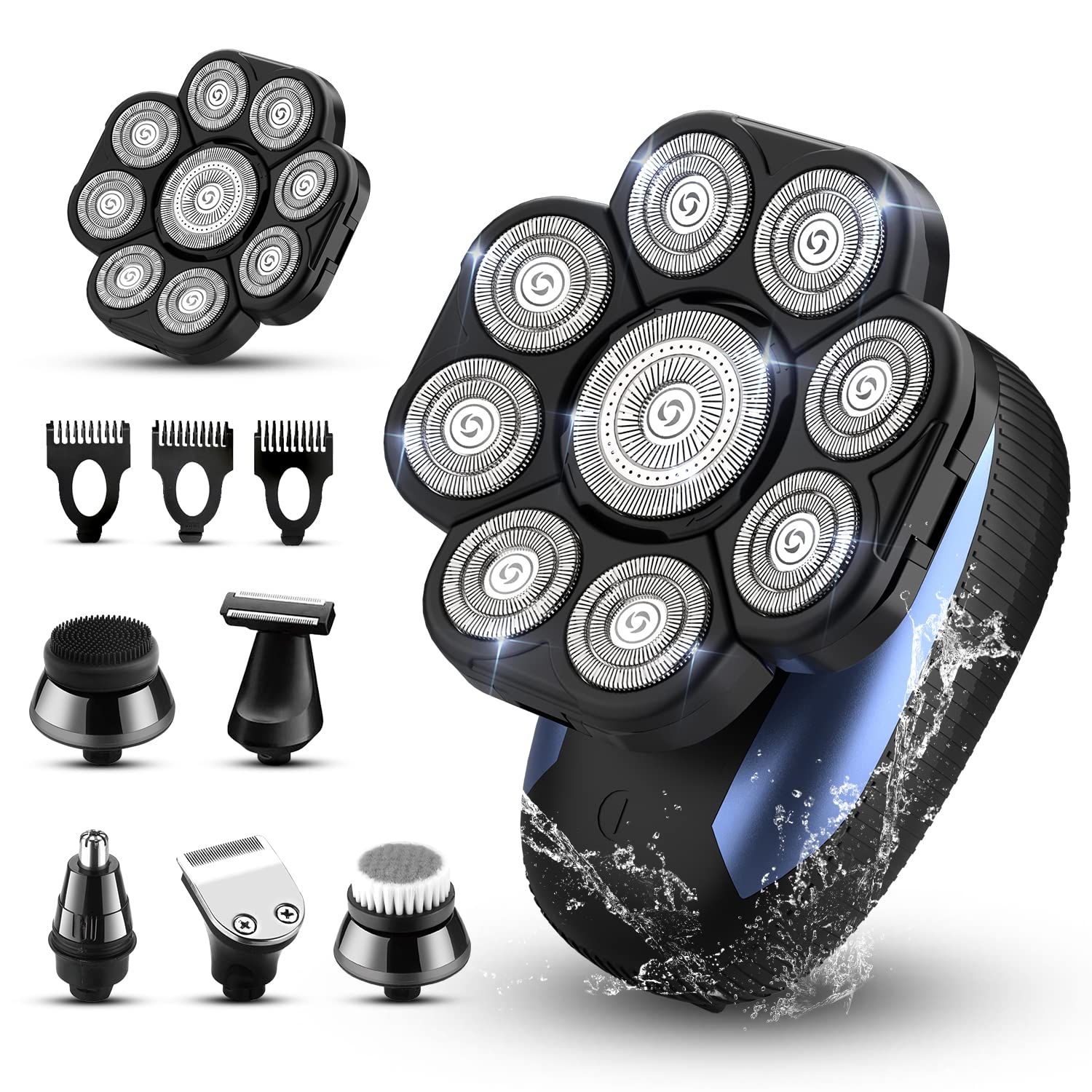 9D Electric Rotary Shaver for Bald Men - Cordless Wet/Dry Head & Beard Shaver - Rechargeable Multifunctional Razor for Balding Men | Perfect for Travel, Gym & Daily Grooming