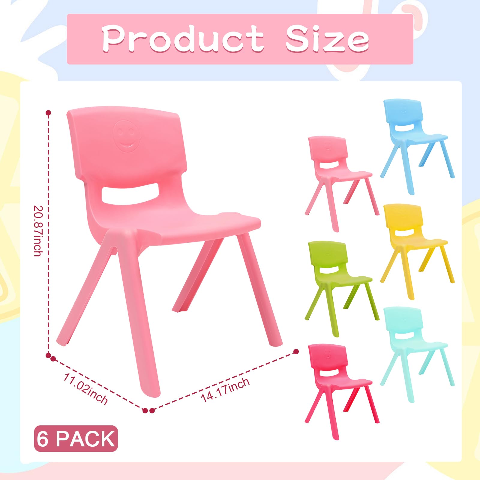 6Pcs Stackable Kids Chairs - Colorful, Ergonomic for Classroom & Home