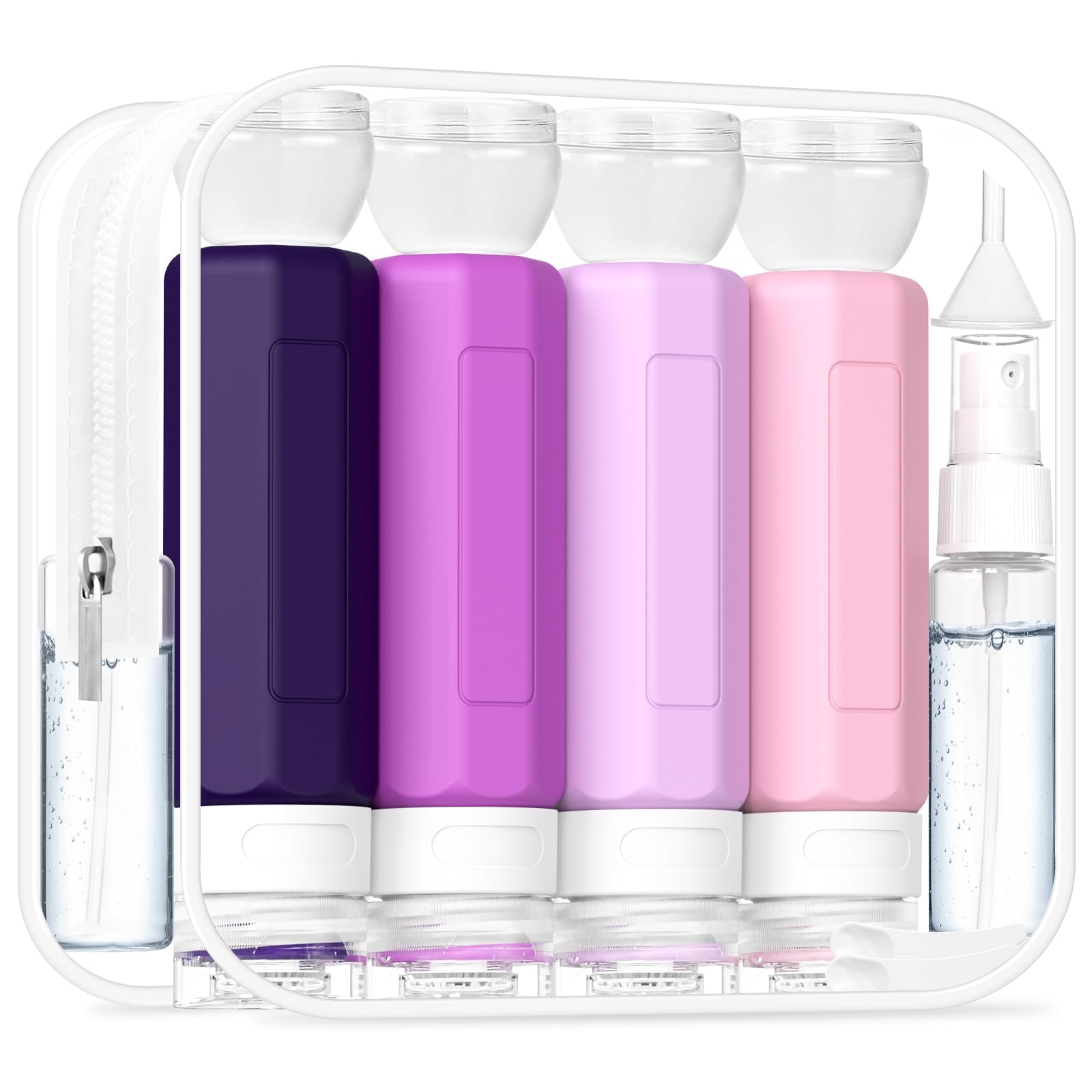 17PCS TSA Approved Travel Bottles for Toiletries - Leak Proof Silicone Containers Set for Shampoo, Conditioner, Lotion & Creams (Purple) | Perfect for Air Travel, Vacation & Gym Essentials