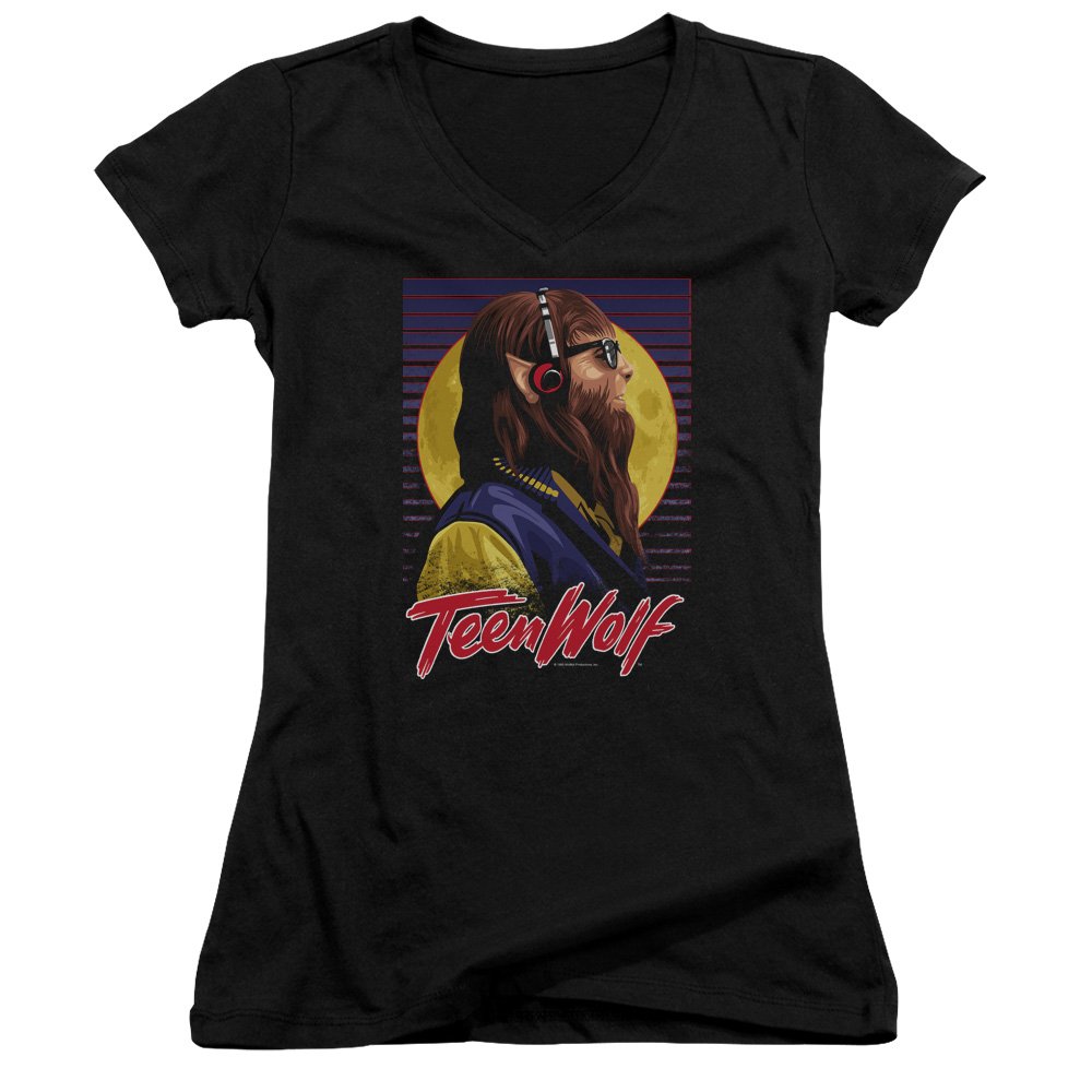 Teen Wolf Headphones - Stylish Wolf Juniors' Sheer Fitted V-Neck T-Shirt for Boys | Perfect for School, Parties & Wolf-Themed Events