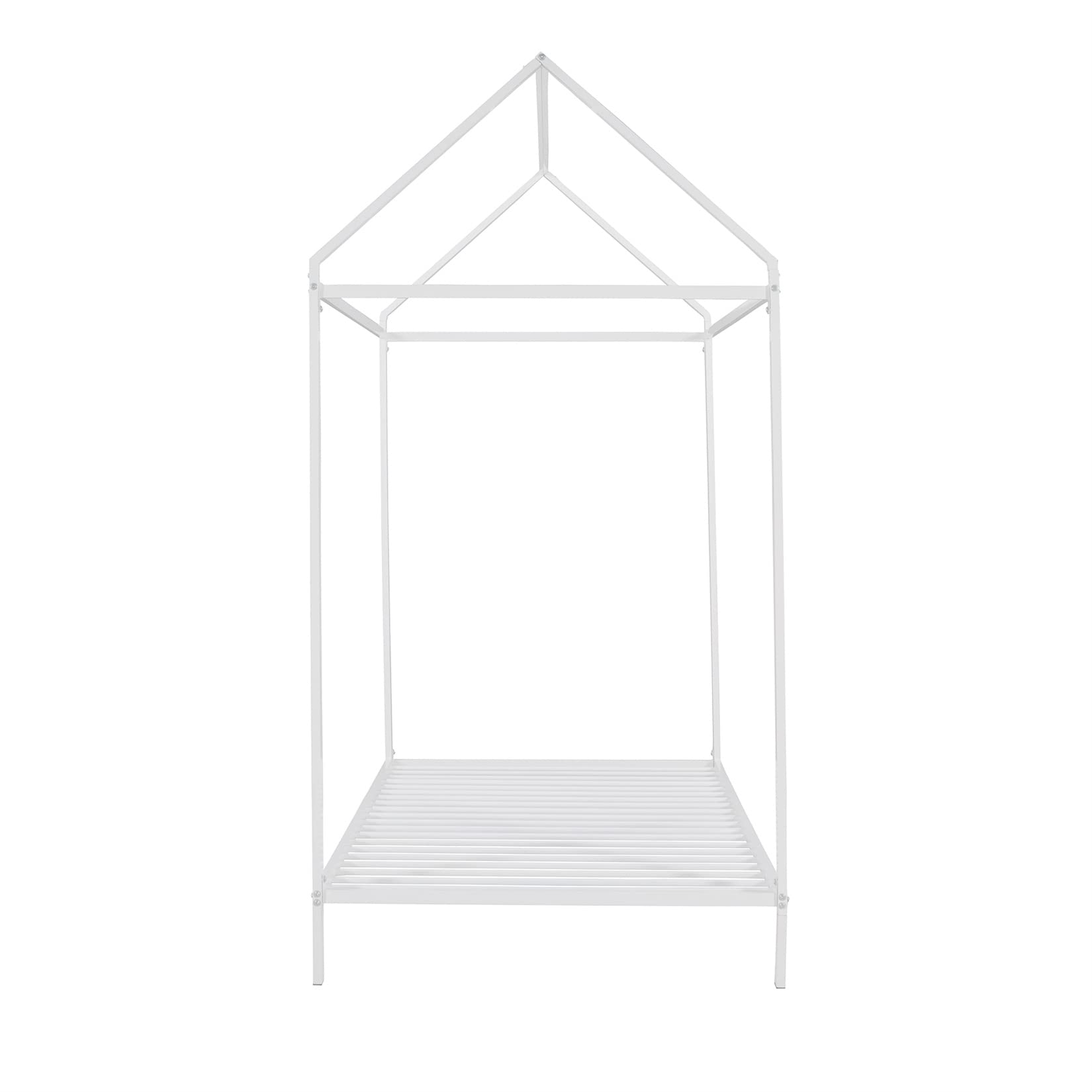 Montessori Twin House Bed Frame - White Metal Floor Bed for Toddlers, Kids, Boys & Girls | Safe & Sturdy Toddler Bed for Bedroom, Playroom & Montessori Learning Spaces