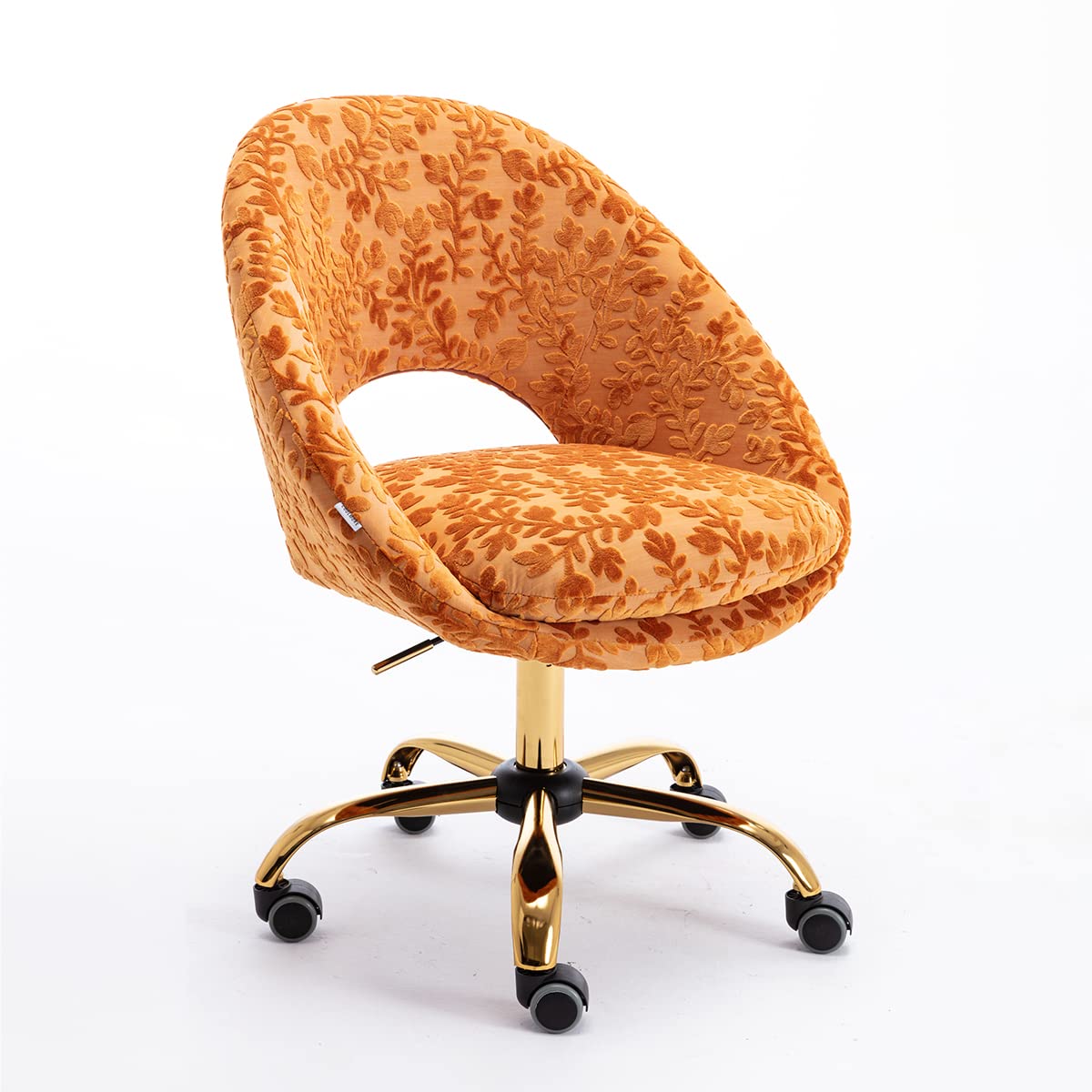 Modern Upholstered Velvet Office Chair with Gold Legs - Armless Swivel Rolling Task Chair for Home & Workspace - Comfortable Desk Chair in Orange - Perfect for Small Spaces, Home Offices & Study Rooms