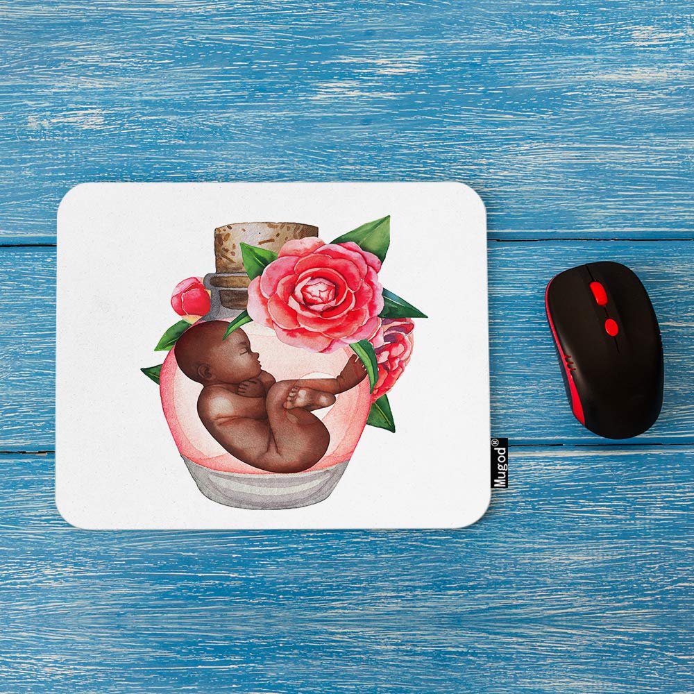 Pink Rose Gaming Mouse Pad with Fetus in Glass Bottle Design - Non-Slip Rubber Base Computer Mouse Mat for PC, Laptop, Office & Home (9.5x7.9 Inch) - Perfect for Gamers, Graphic Designers and Workspace Decor