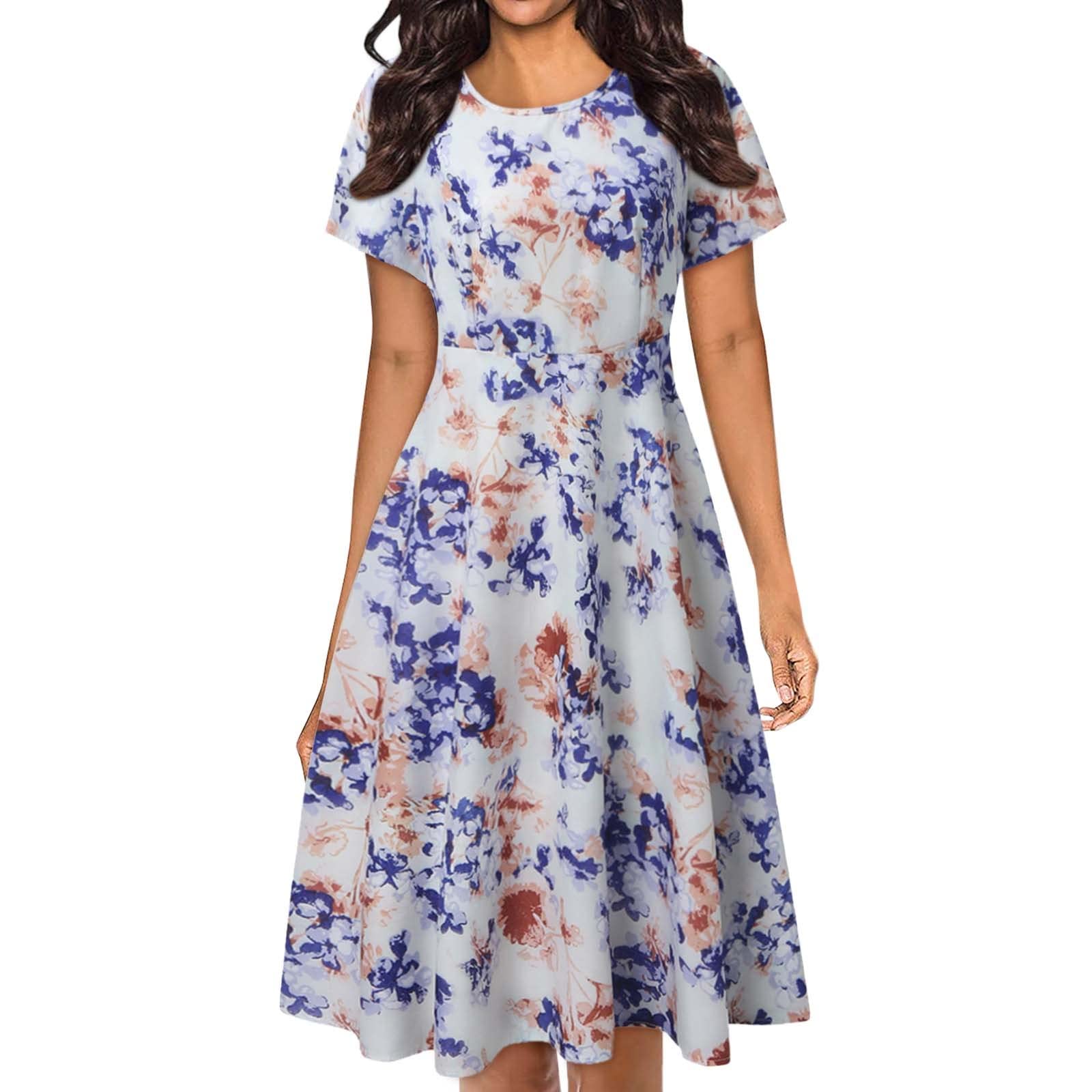 Women's Floral Print Flutter Short Sleeve Midi Dress - A-Line Summer Maxi Dress for Casual Wear, Beach, Vacation & Spring Outfits