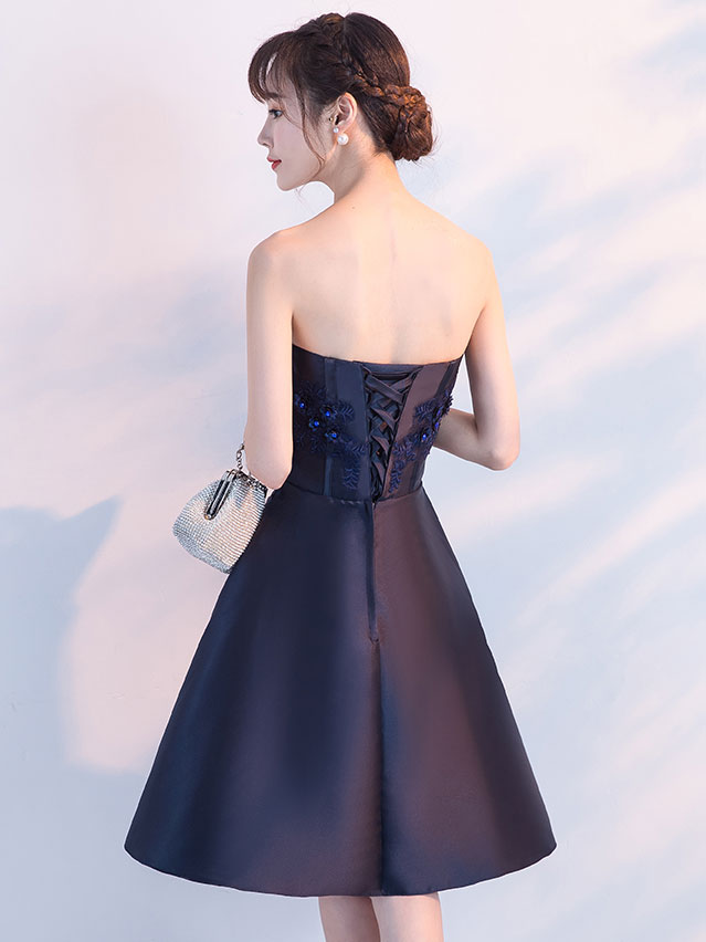 Elegant Blue Satin Lace Short Prom Dress | Homecoming Party Gown | Perfect for Formal Dances, Quinceañeras & Special Occasions