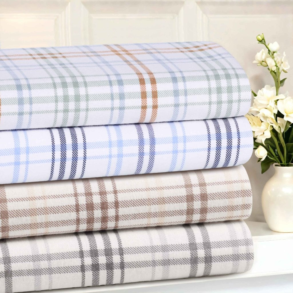 Soft Plaid Flannel Cotton Bed Sheet Set - Classic Farmhouse Style with Deep Pockets - Perfect for Cozy Winter Nights & Rustic Home Decor