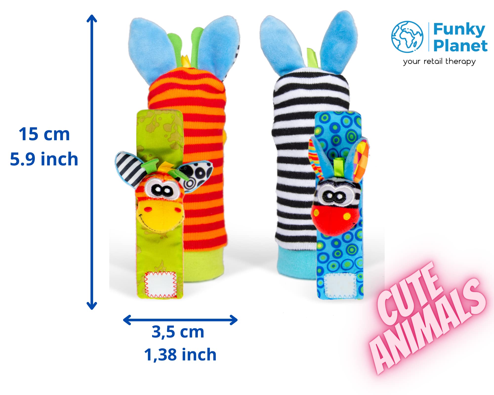 Funky Planet Sozzy Socks Baby Sensory Toys - 4pcs Soft Foot Rattles for Newborns & Infants | Developmental Hand-Foot Toys for Early Learning & Motor Skills | Perfect for Playtime, Tummy Time & Sensory Stimulation