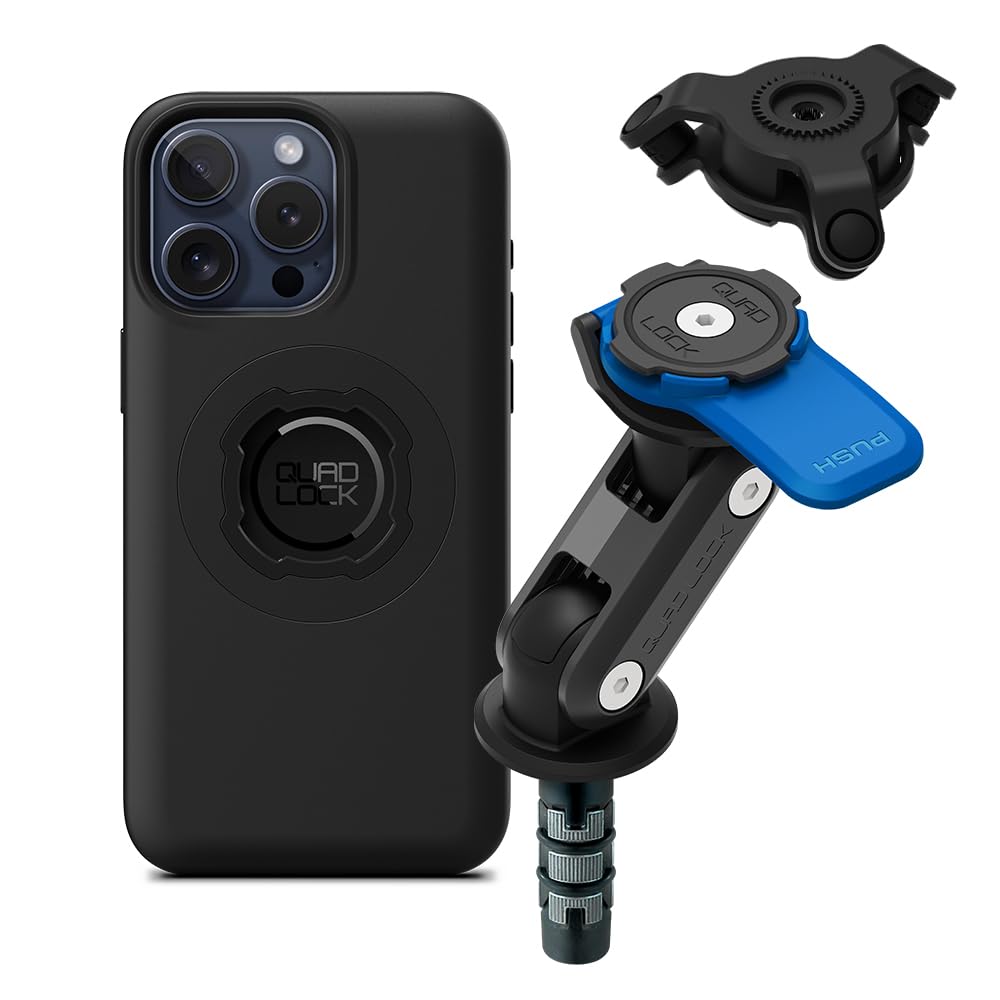 Quad Lock Motorcycle Fork Stem Mount Kit with Vibration Dampener - Compatible with iPhone 15 Pro Max MAG Case | Secure Phone Holder for Adventure Riding, Off-Road Biking & Commuting