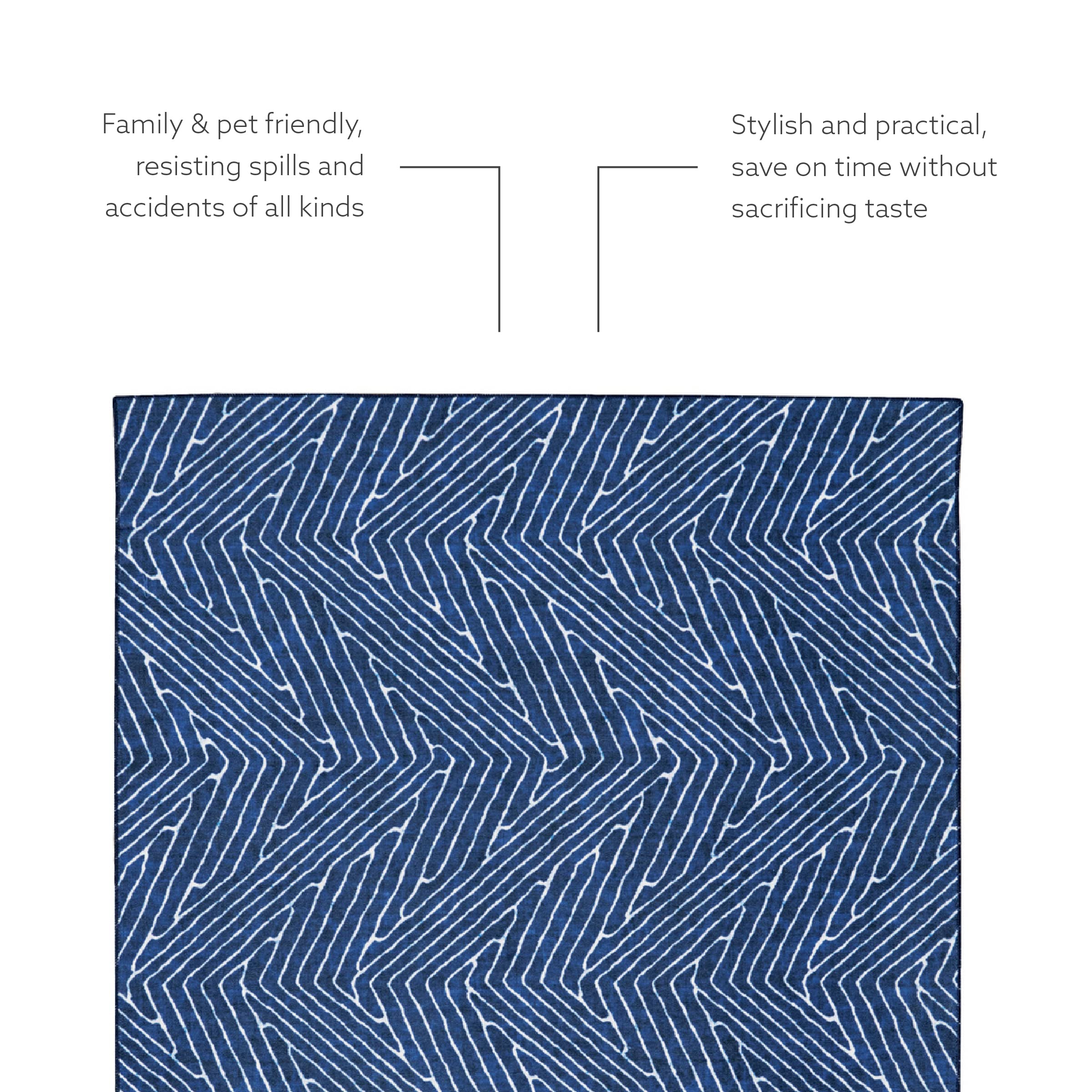 Linon Home Decor Washable Area Rug 5' x 7' - Varishna Blue & Ivory Indoor/Outdoor Rug for Living Room, Bedroom, Patio - Machine Washable & Stain Resistant