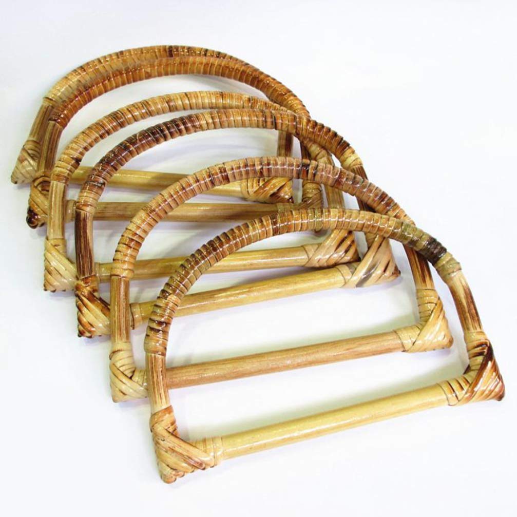 4pcs DIY Purse Handles - Solid Wood Rattan Craft Supplies for Handmade Bags, Totes & Purses - Natural Wooden Handles for DIY Fashion Accessories