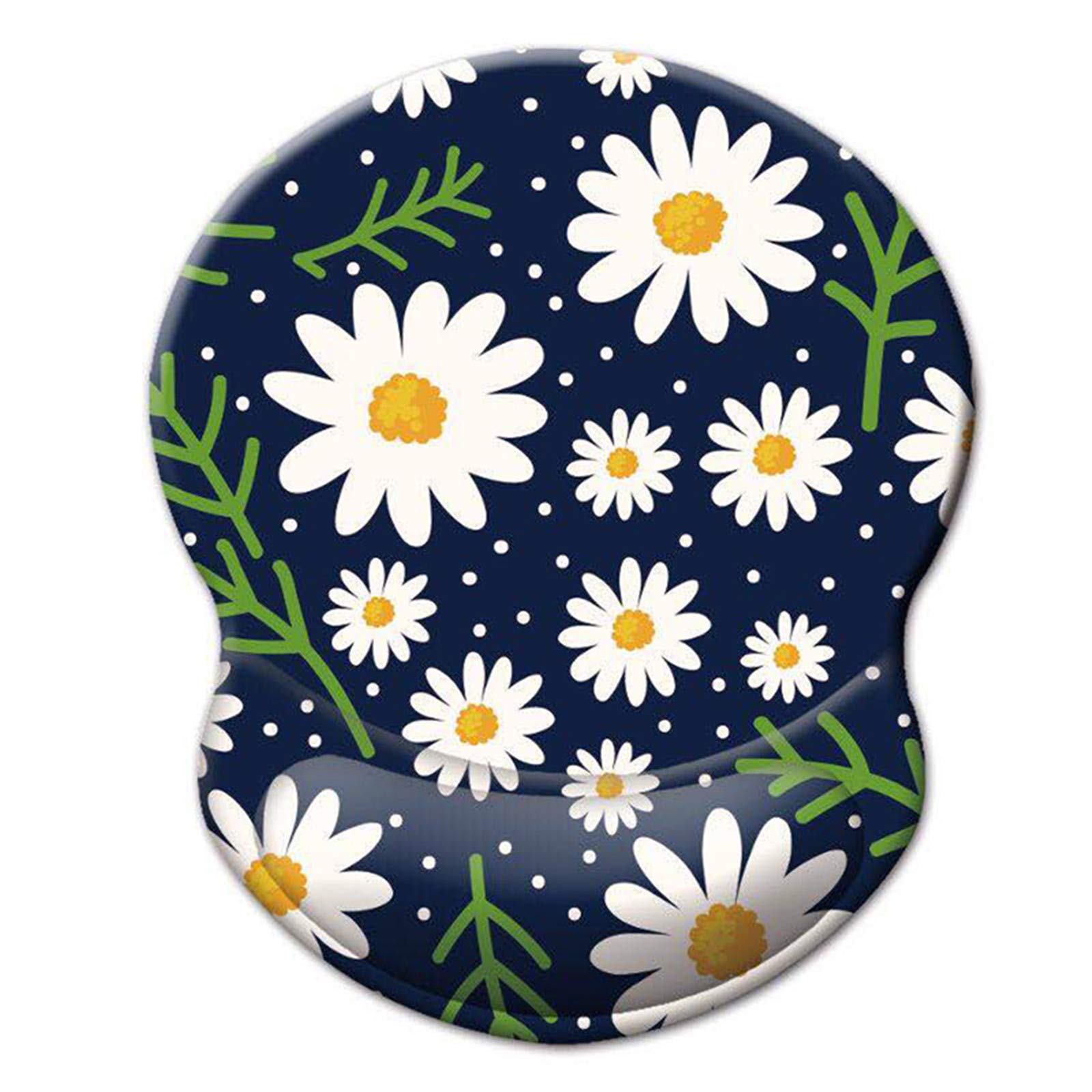 Ergonomic Non-Slip Wrist Mouse Pad with Gel Support - 8.7x7.5 Inch Gaming & Office Mouse Pad for Computer & Laptop - Daisy Flowers White Design - Perfect for Home, Office & Long Work Sessions