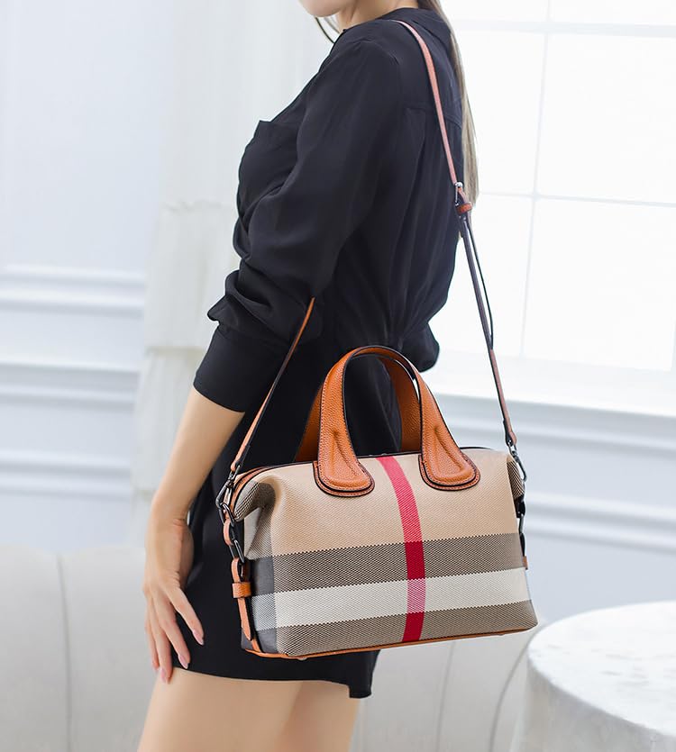 Stylish Women's Canvas Crossbody Bag with Trendy Plaid Pattern - Fashionable Medium Shoulder Purse for Daily Use, Travel & Shopping