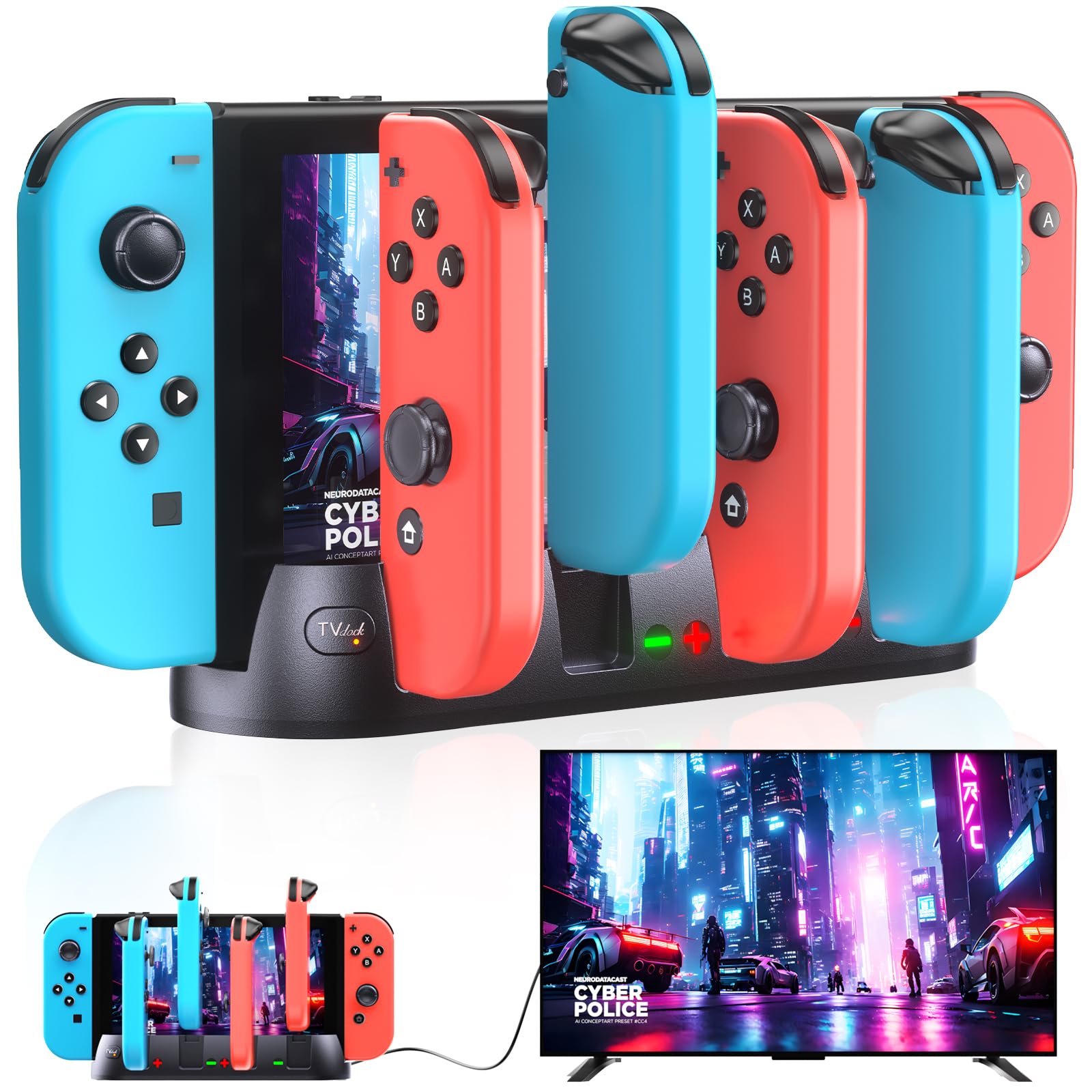 Nintendo Switch Charger Dock - Compatible with Switch/Switch OLED, PC & Mac - 4K/1080P HDMI & USB-C Charging - Portable TV Docking Station with Joycon Controller Charger (Black) - Perfect for Gaming at Home or Travel