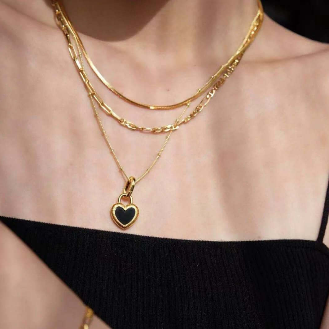 18K Gold Double Sided Heart Pendant Necklace for Women - Elegant Layering Jewelry Gift for Valentine's Day, Anniversary & Special Occasions