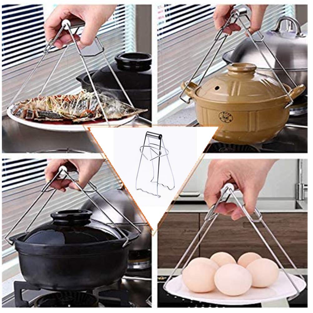 Stainless Steel Foldable Hot Plate Gripper - Universal Kitchen Clamp Tong for Pots, Bowls & Dishes - Heat-Resistant Crockery Holder for Cooking, Serving & BBQ