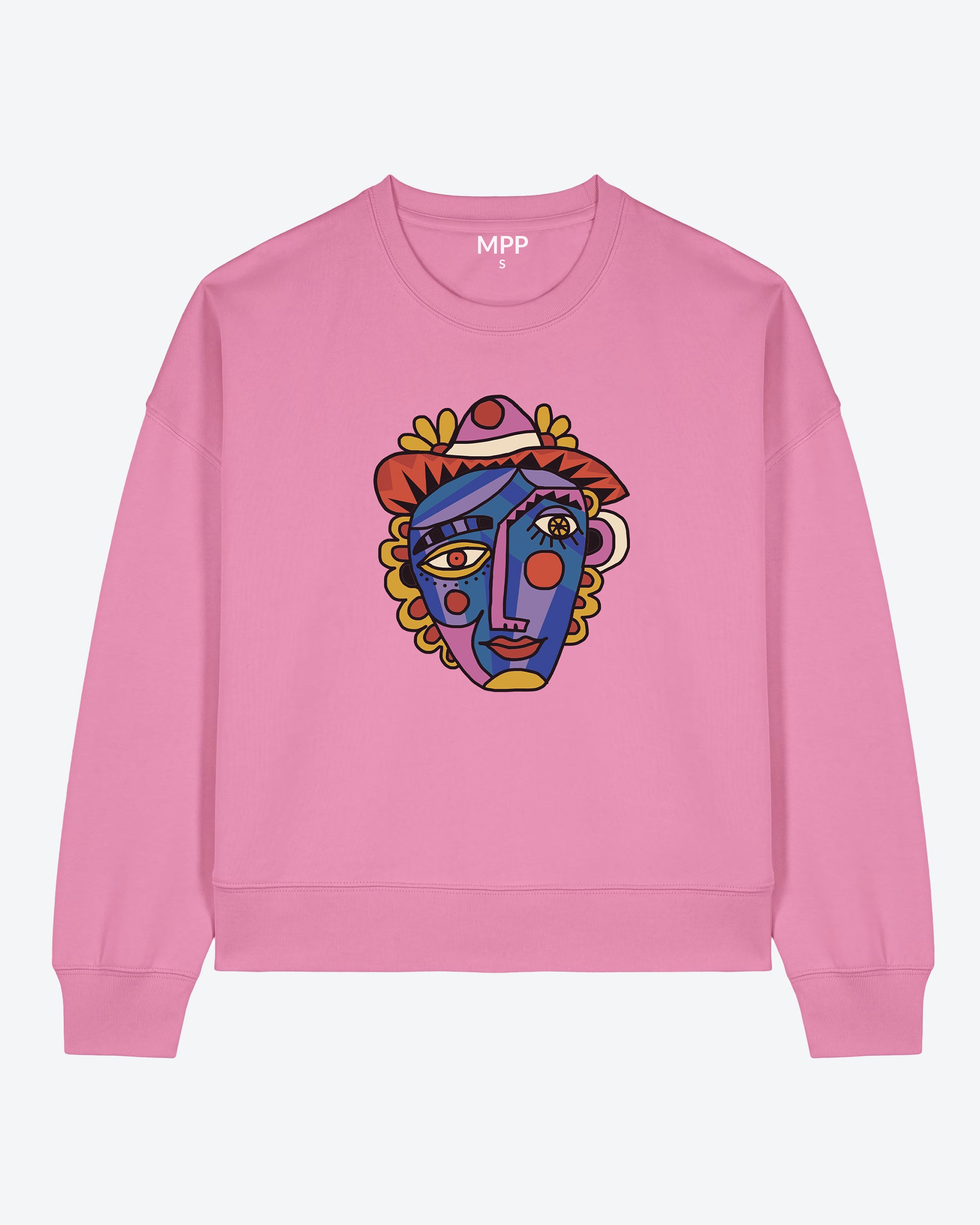Miss Pompom Pink Picasso Sweatshirt - Women's Cute Fluffy Pullover Sweater for Casual Wear, Street Style & Instagram Outfits