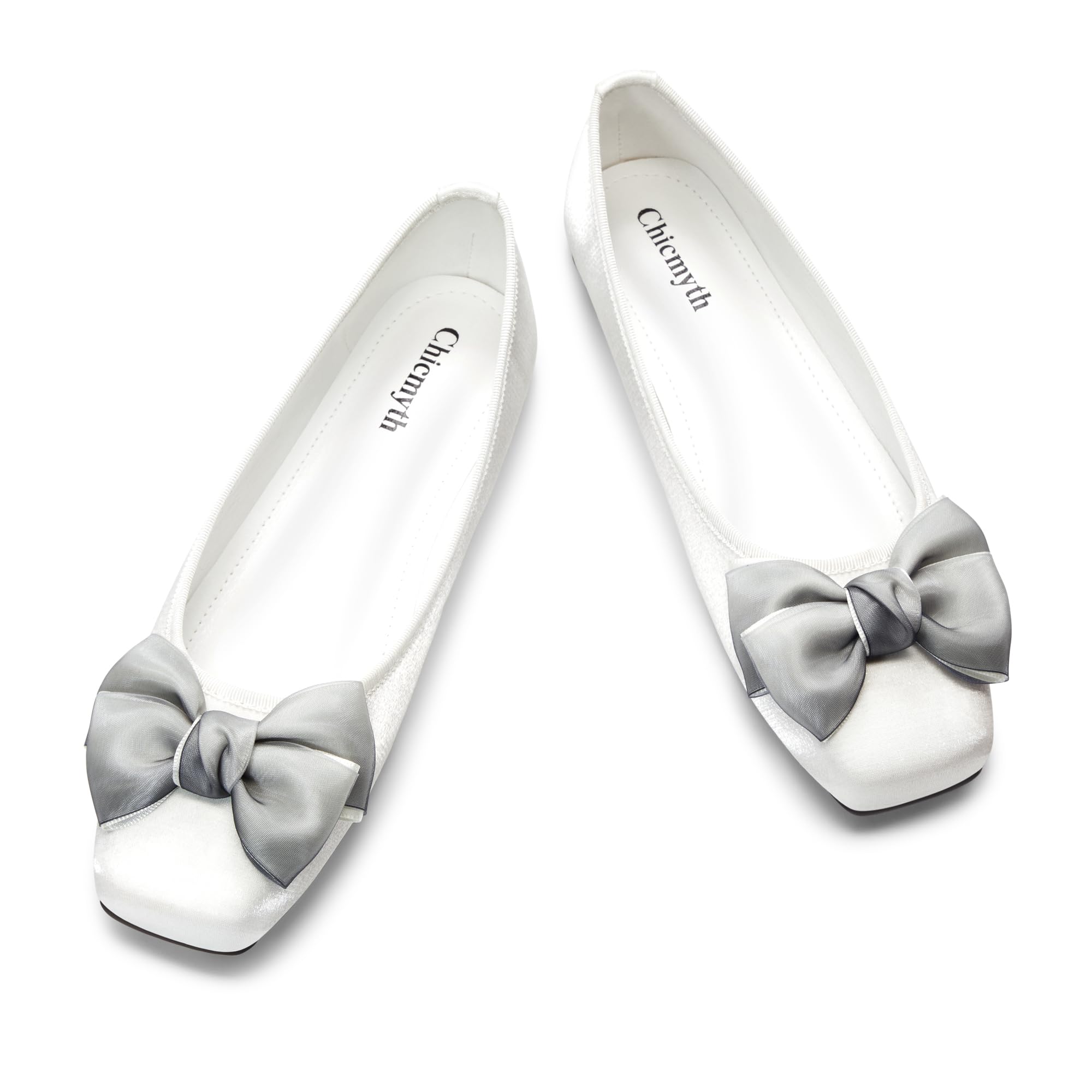 Women's Elegant Square Toe Ballet Flats - Satin Mary Jane Shoes with Bowknot for Work, Wedding & Party Occasions