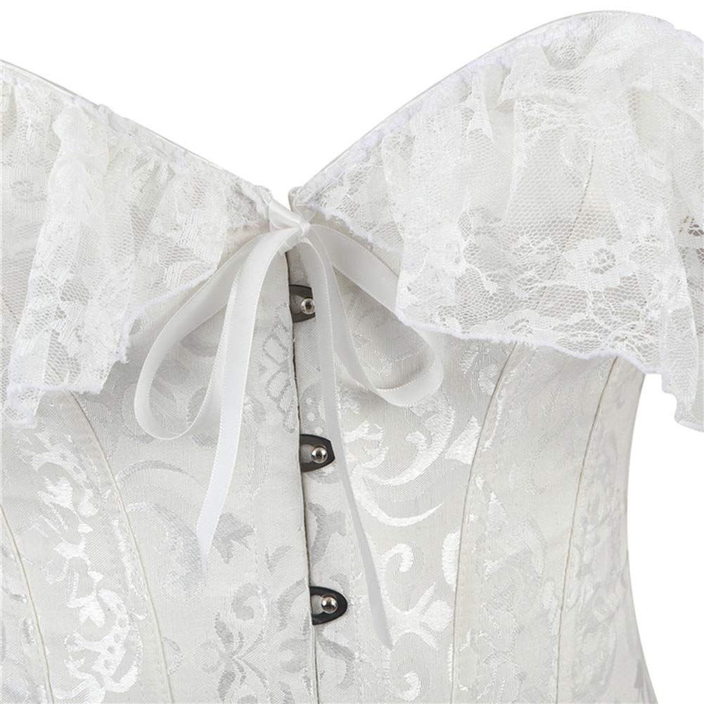 SHYMMUO Women's Sexy Lace Corset Top - Bustier Lingerie with Lace Sleeves & Lace Up Front, Waist Trainer for Shapewear & Costume | Perfect for Valentine's Day, Boudoir Photography & Burlesque Shows