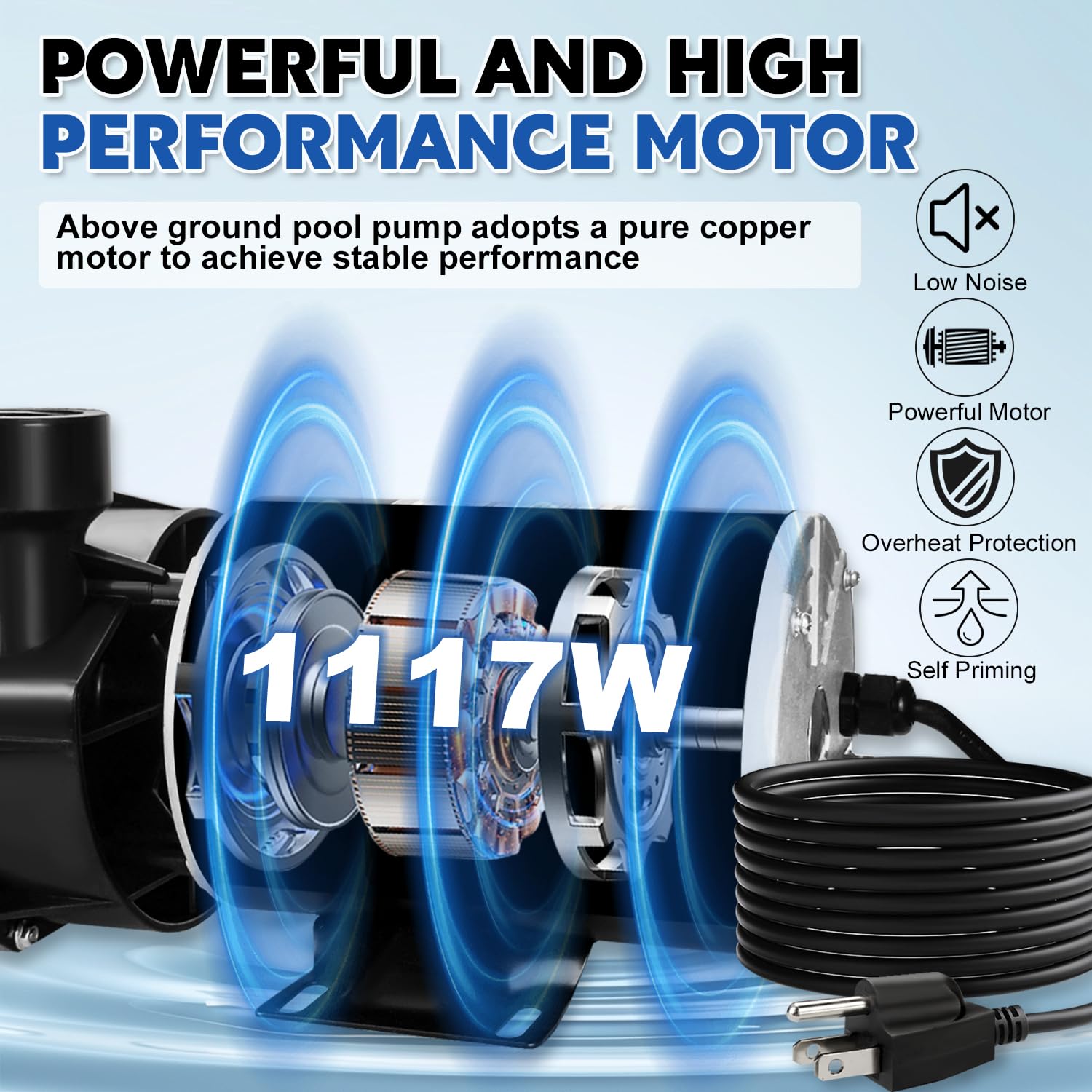 Hayward Power Flo LX 1.5 HP Pool Pump Motor Replacement - W3SP1580X15 Compatible Single Speed Swimming Pump Motor 3450RPM 115V for Above Ground Pools - Perfect for Pool Maintenance and Water Circulation