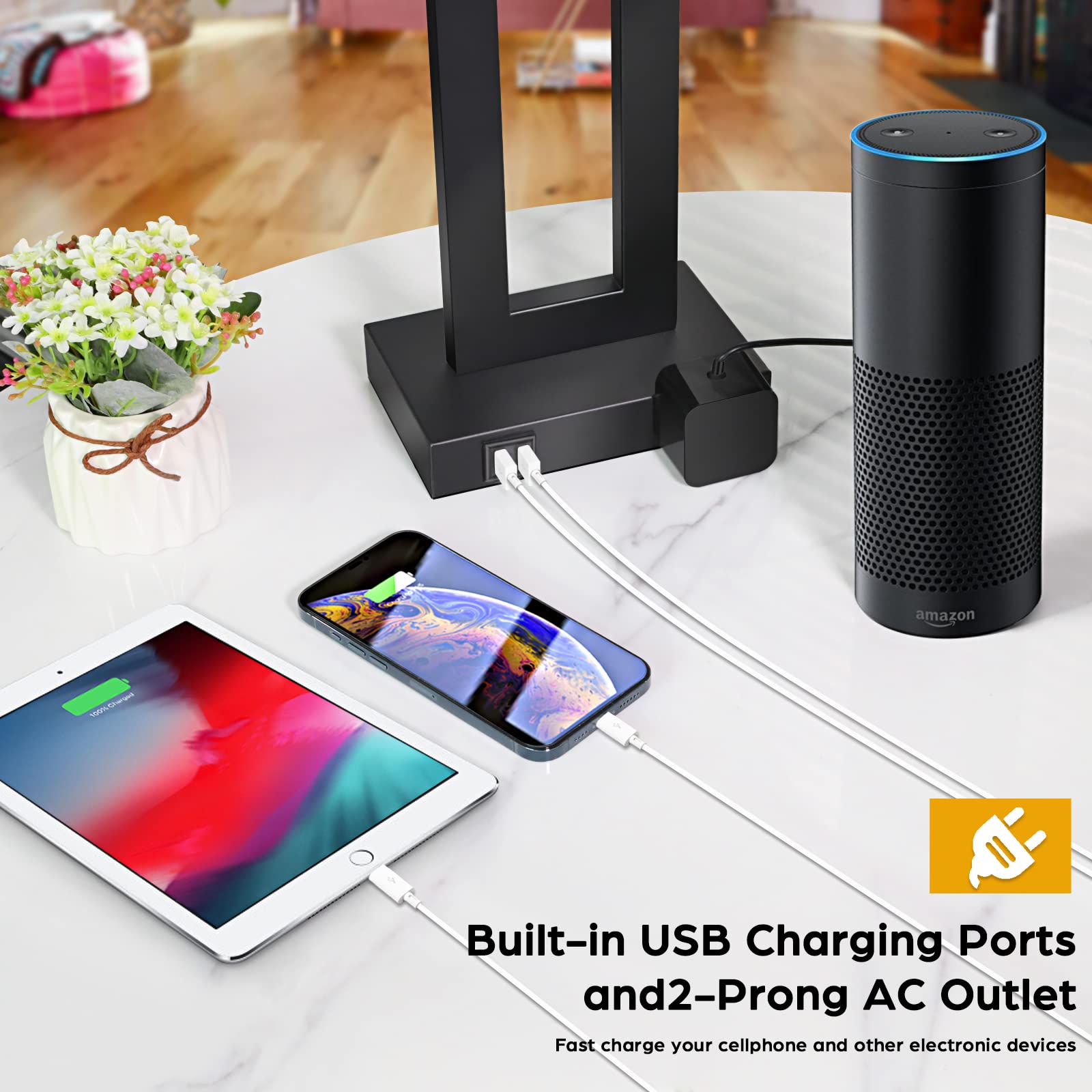 Set of 2 Modern Touch Control Table Lamps with USB Charging Ports - 22