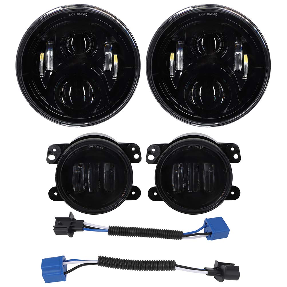 OCPTY 7 Inch LED Halo Headlights & Fog Light Combo Kit for Jeep Wrangler JK (2007-2017) - Black LED Headlights with Turn Signal - Perfect for Off-Roading & Night Driving