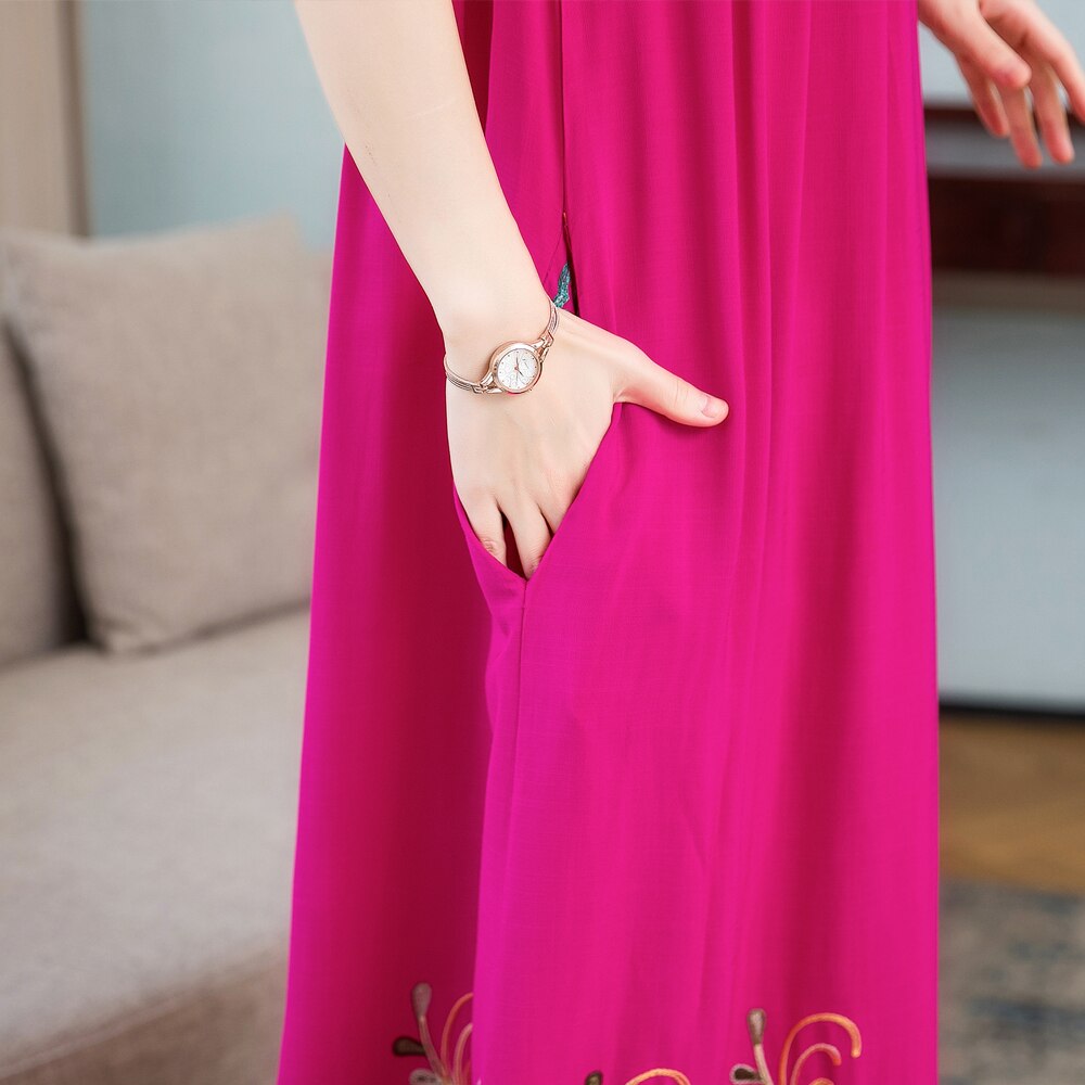 Women's Casual Floral Embroidery Summer Dress - Boho Chic Maxi Dress for Beach, Vacation & Outdoor Parties