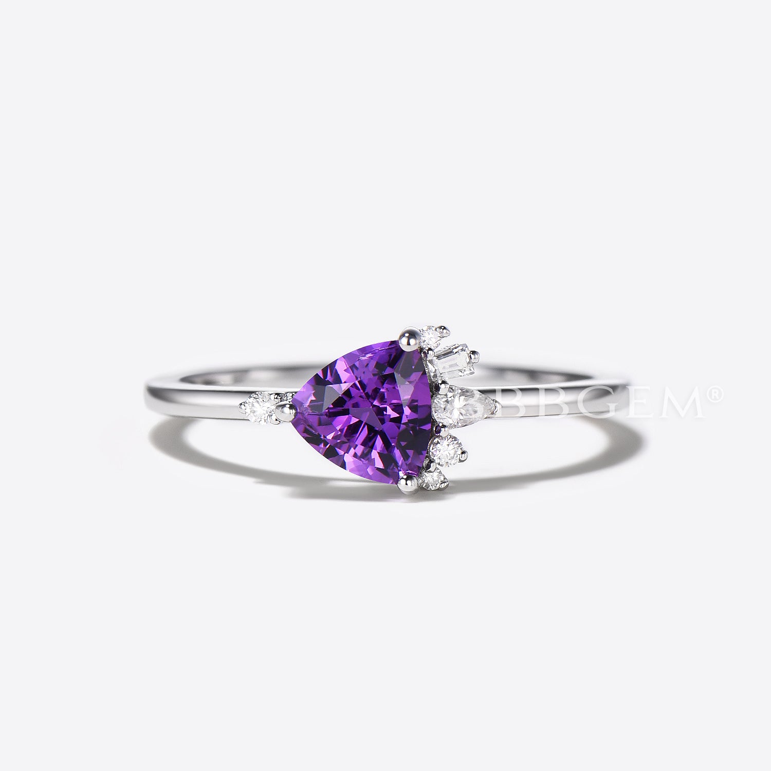Exquisite Trilliant Cut Amethyst Engagement Ring in 14K White Gold with Moissanite Cluster - Perfect for Proposals, Anniversaries & Romantic Occasions