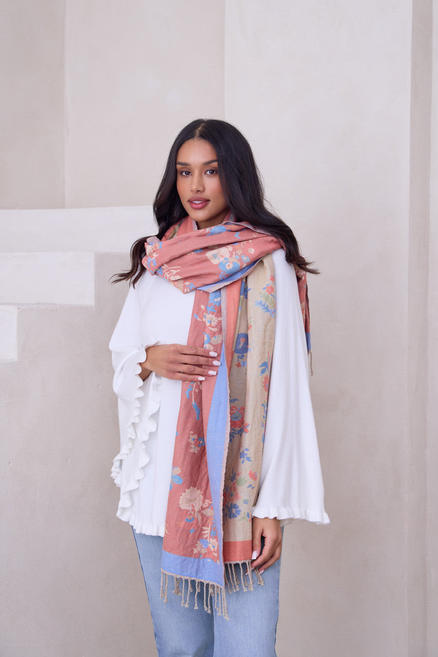 Fiore Pastel Reversible Scarf - Soft Lightweight Womens Fashion Accessory for Spring & Fall Outfits | Perfect for Work, Travel and Casual Wear