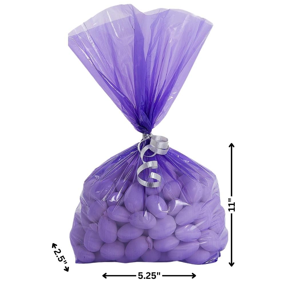 Fun Express Medium Purple Cellophane Bags (50-Pack) - 5.25” x 2.5” x 11” Bulk Cello Bags for Party Favors, Gift Wrapping & Candy Packaging - Perfect for Birthday Parties, Wedding Favors & Holiday Treat Bags