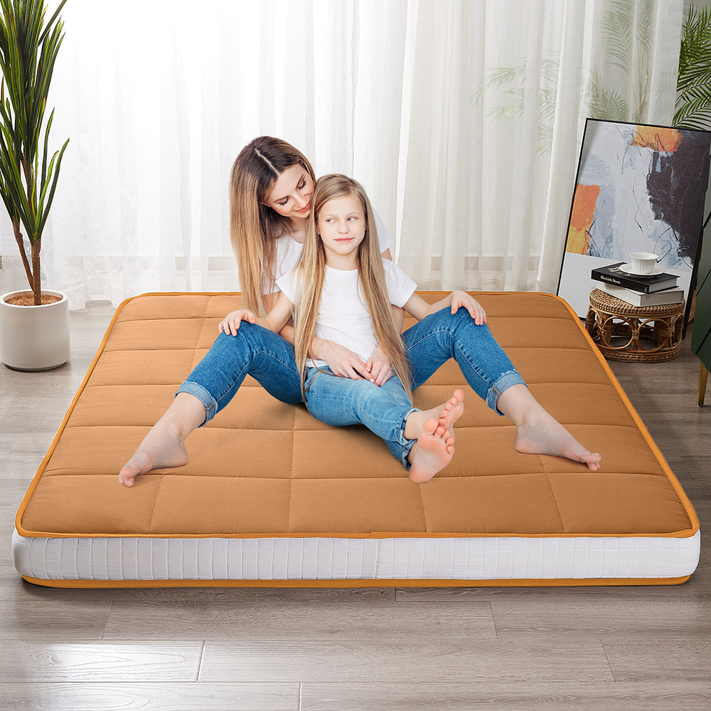 MAXYOYO 6-Inch Extra Thick Square Floor Futon Mattress - Foldable Memory Foam Topper Mattress Pad in Light Brown | Perfect for Guest Beds, Dorm Rooms & Small Apartments