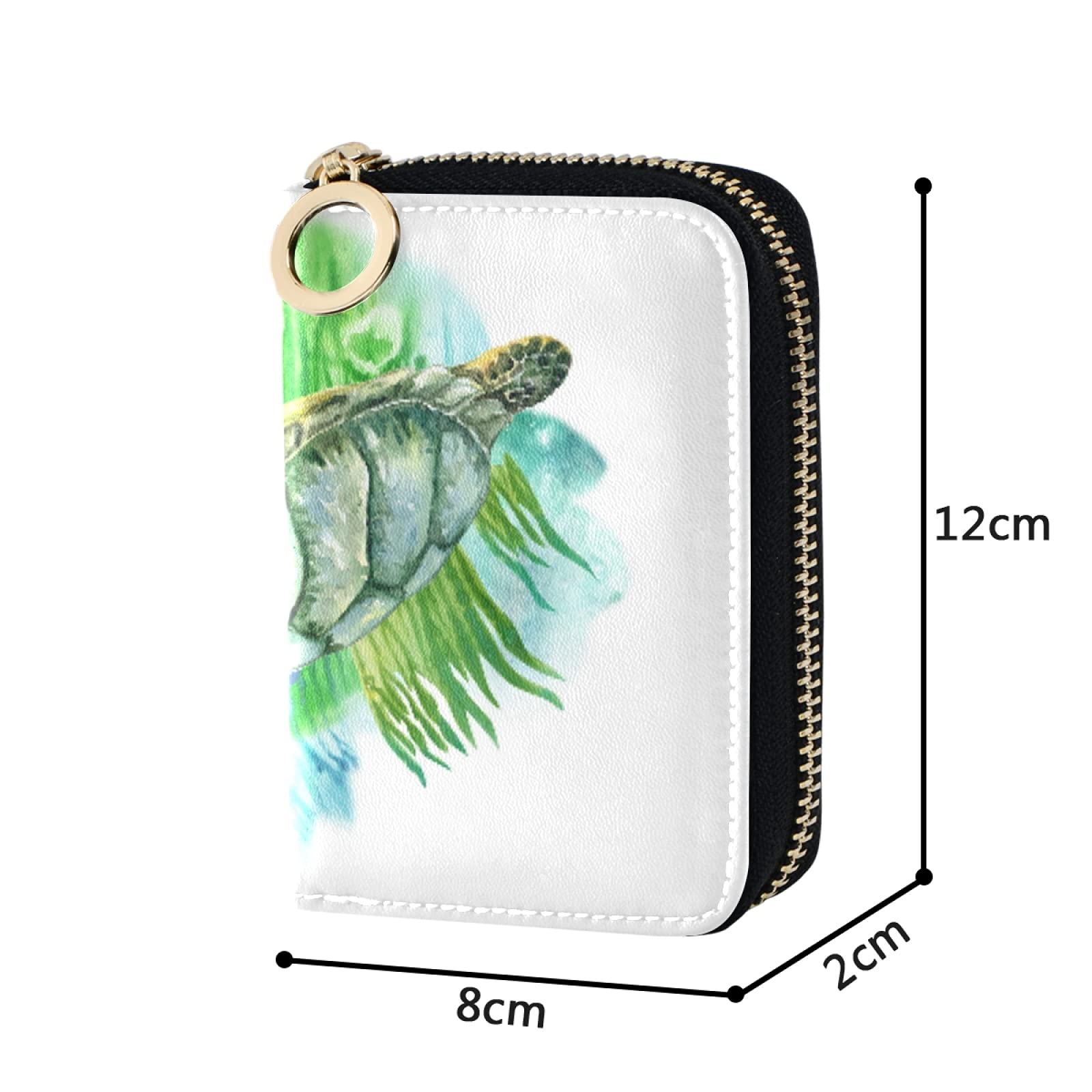 RFID Blocking Leather Credit Card Holder - Slim Women's Wallet with Zipper for Coins & Keys | Green Sea Turtle Design | Perfect for Travel, Work & Everyday Use