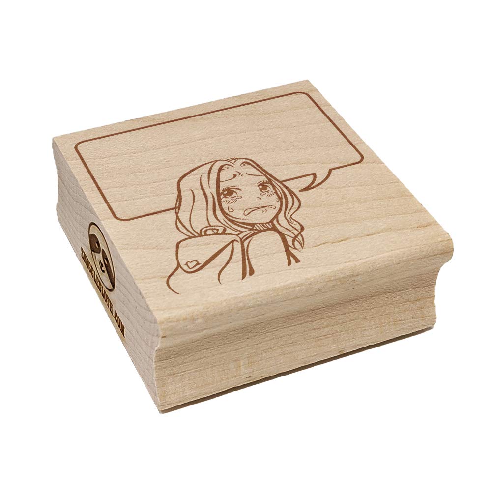 Sad Anime Manga Girl with Empty Speech Bubble - 1.25 Inch Square Rubber Stamp for DIY Scrapbooking, Card Making & Journaling - Perfect for Crafters and Anime Fans