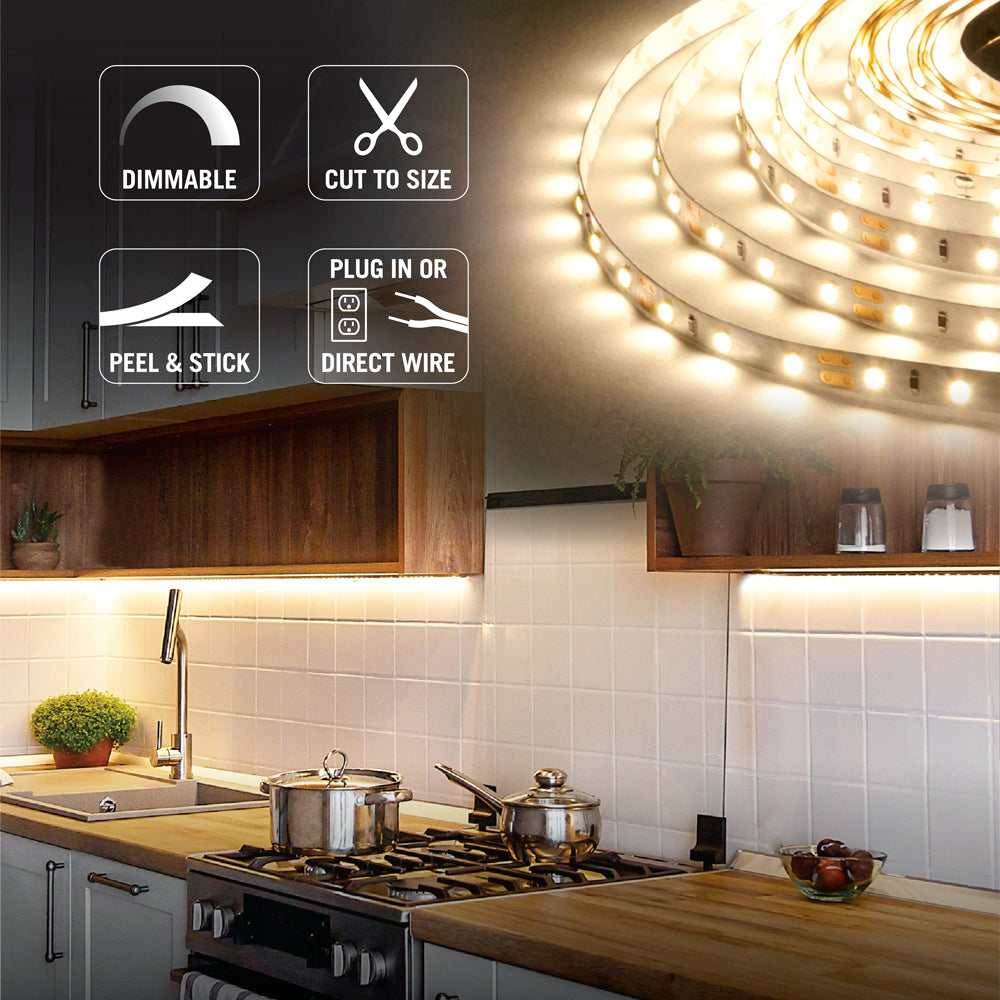 RibbonFlex Pro 12V 3000K Soft White LED Strip Light Kit - Flexible Waterproof Lighting for Home, Kitchen, Bedroom, and Outdoor Decor