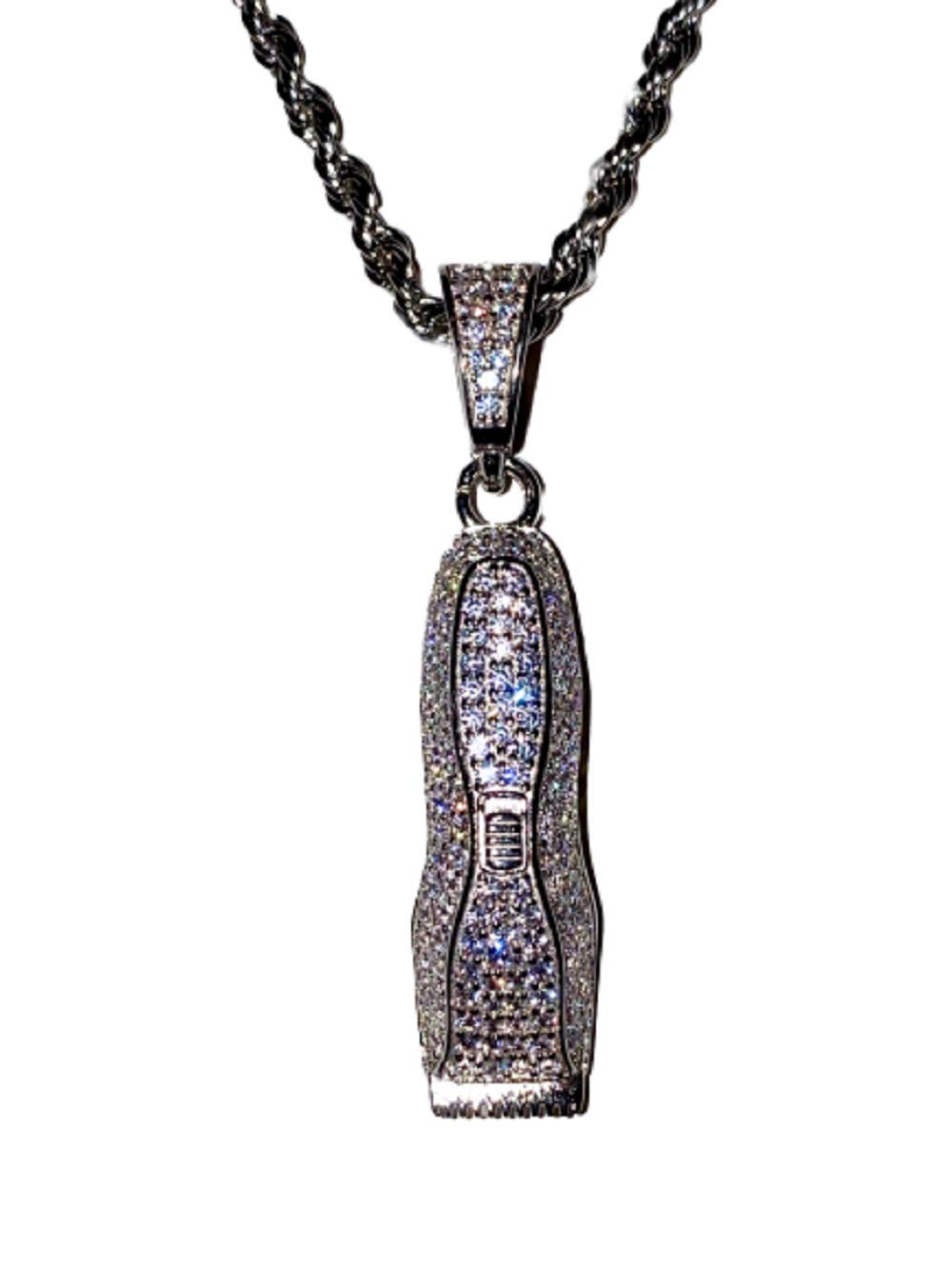 925 Sterling Silver Iced Barber Razor Charm Pendant with 2mm Stainless Steel Rope Chain Necklace for Men & Women – Perfect for Hip-Hop Fashion, Gifts, and Everyday Wear