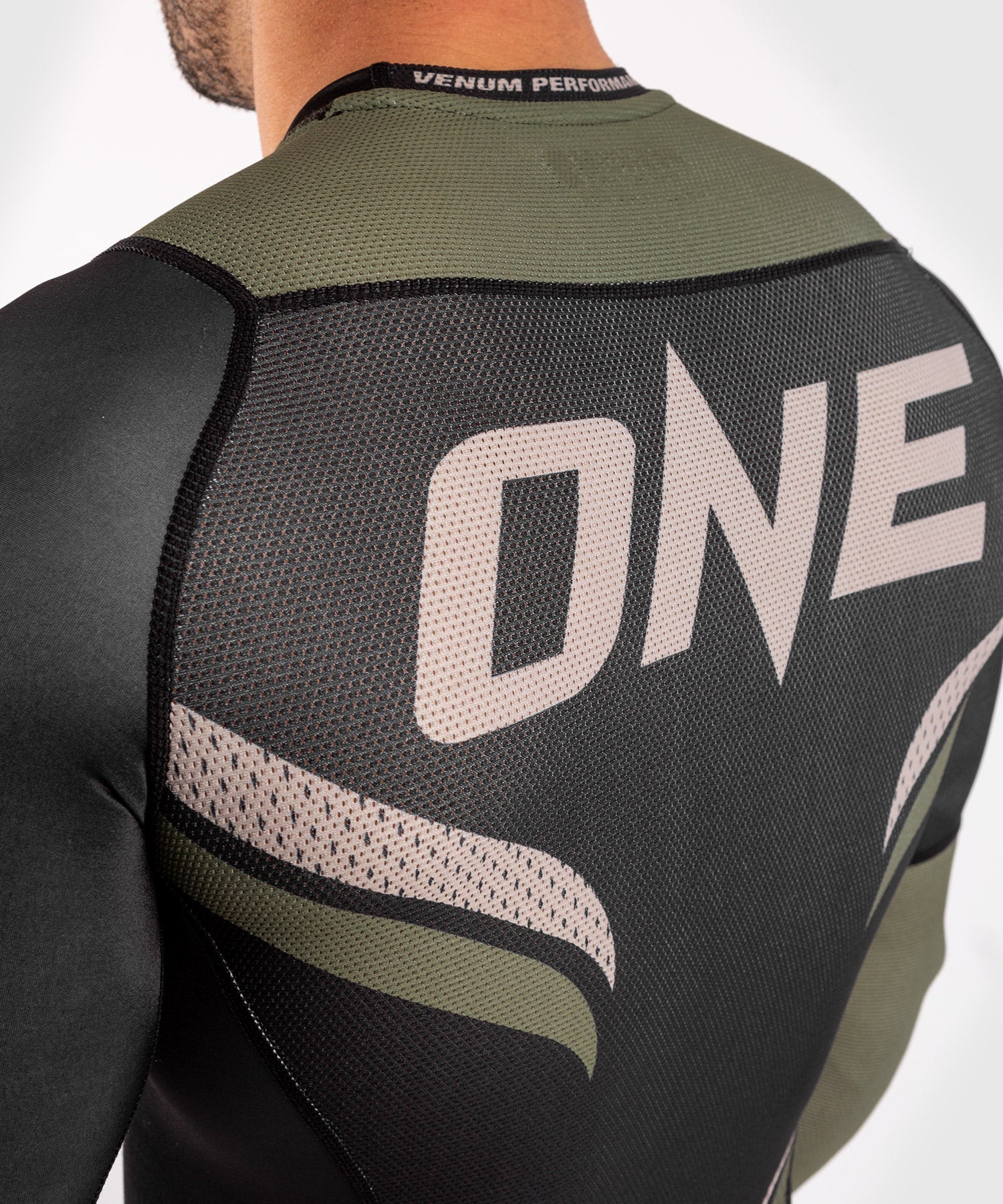 Venum ONE FC Impact Rashguard Long Sleeves - Black/Khaki - MMA Training, BJJ, Grappling & Combat Sports Rash Guard for Men & Women