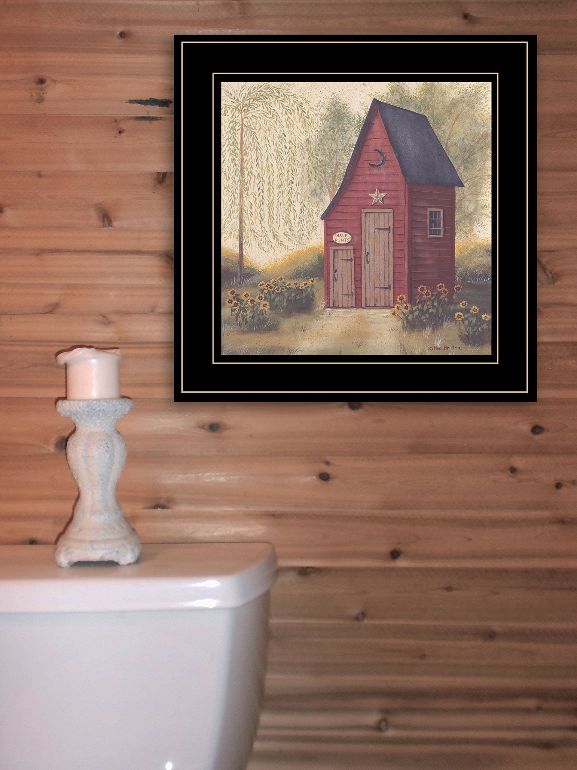 Folk Art Outhouse II Framed Wall Art - Rustic Home Decor for Living Room & Bedroom - Black Wood Frame by Pam Britton - Perfect for Farmhouse, Cabin & Western Style Interiors