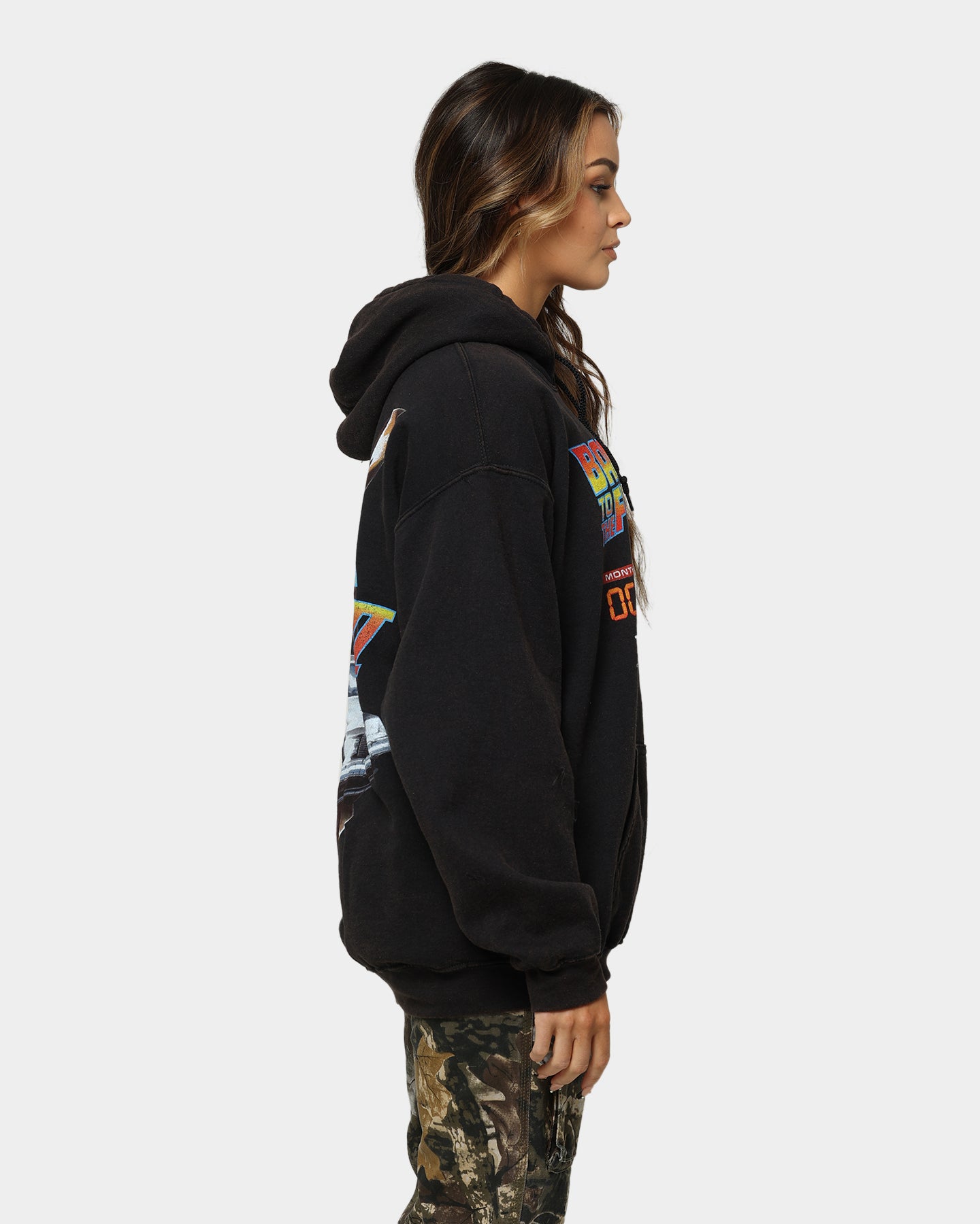 Vintage Back To The Future 2 Hoodie - Washed Black Retro Movie Sweatshirt | American Thrift | Perfect for Cosplay, 80s Theme Parties & Movie Fans