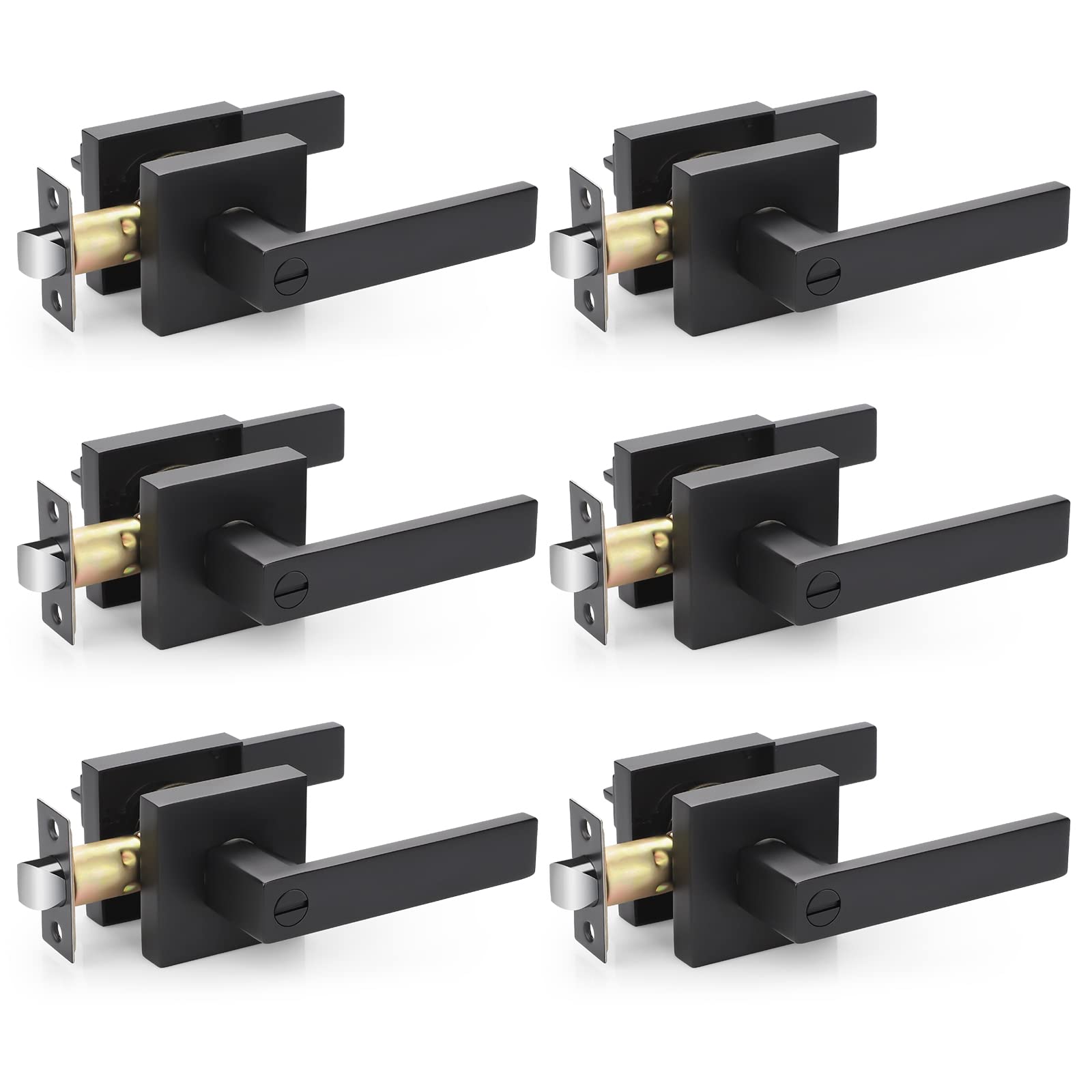6 Pack Heavy Duty Privacy Door Lever Lock Sets - Matte Black Keyless Entry Door Knobs for Bedroom, Bathroom & Interior Doors - Left/Right Handed Door Handle - Perfect for Home, Office & Rental Properties