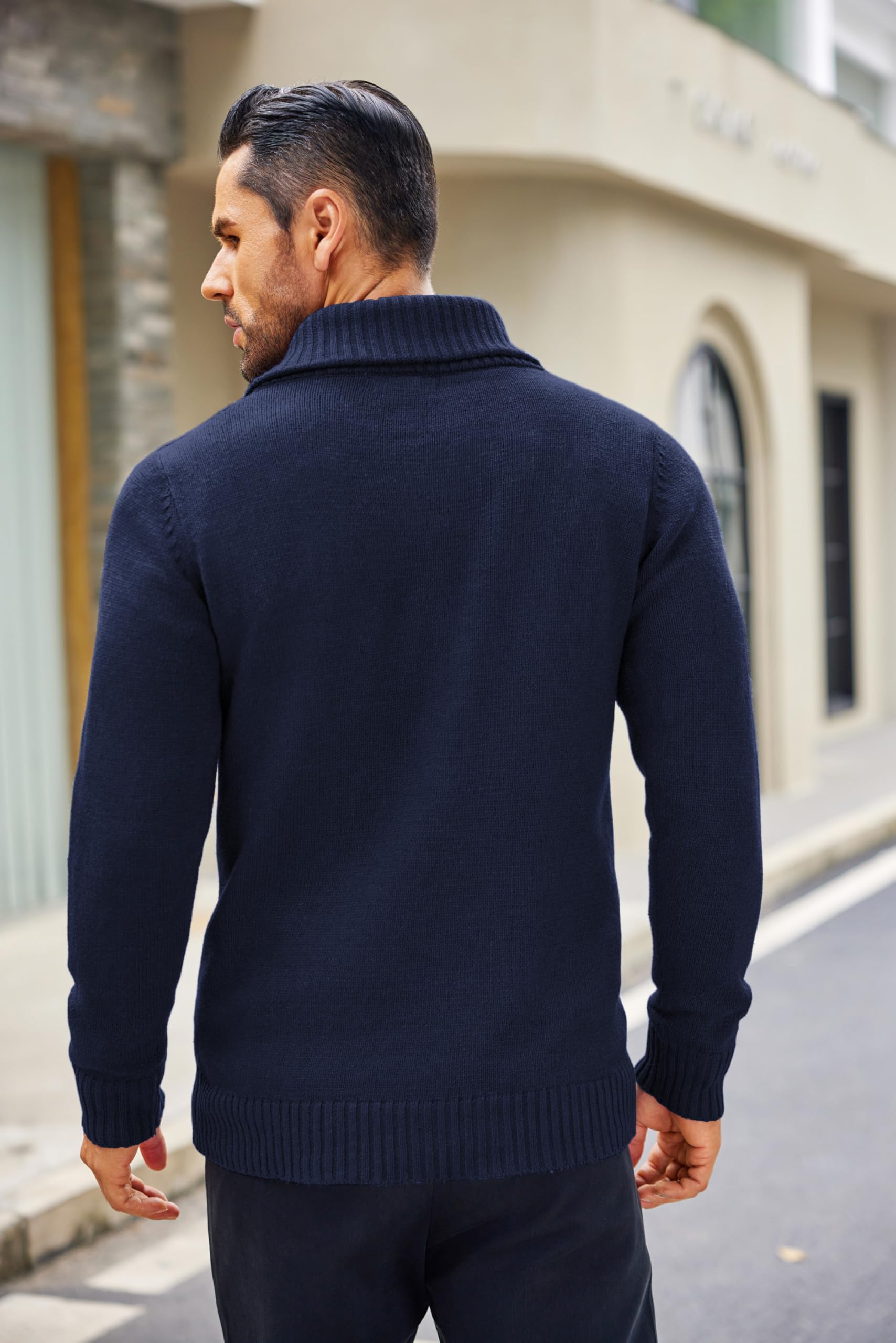 COOFANDY Men's Shawl Collar Sweater V-Neck Cable Knit Pullover - Casual Winter Warm Wool Blend Sweater for Office, Date Night & Holiday Outfits