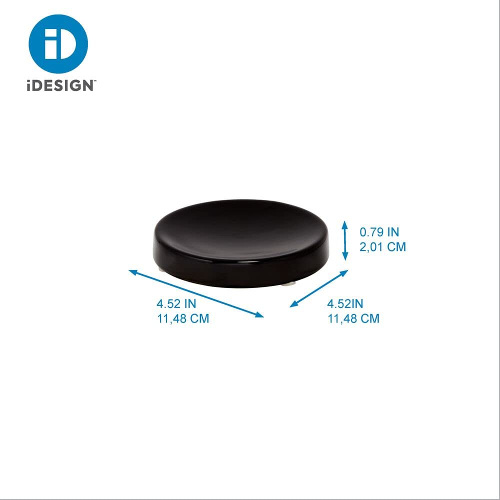 iDesign Ceramic Earth Collection Bar Soap Dish - Matte Black Bathroom Organizer for Sink Countertop, Shower, and Vanity Decor