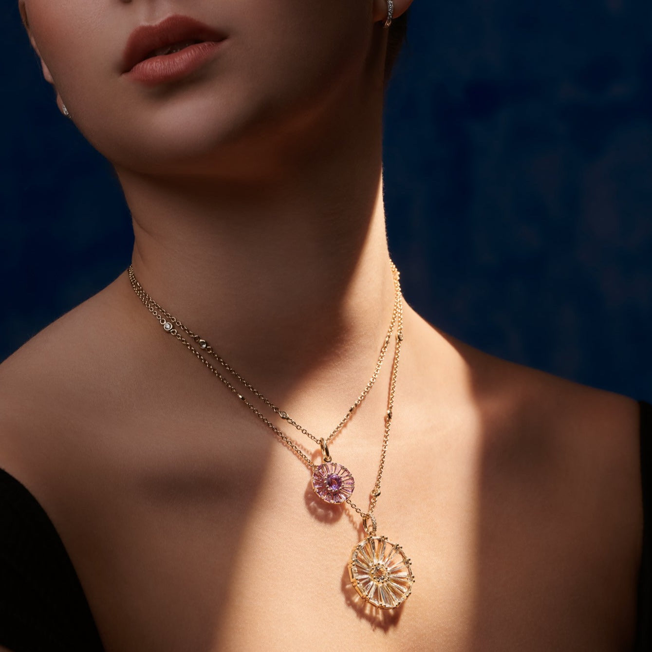 Roi Soleil Small Necklace Pendant - 14K Yellow Gold with Genuine Red Garnet & Diamond | Elegant Jewelry for Women, Perfect Gift for Anniversary, Birthday & Special Occasions