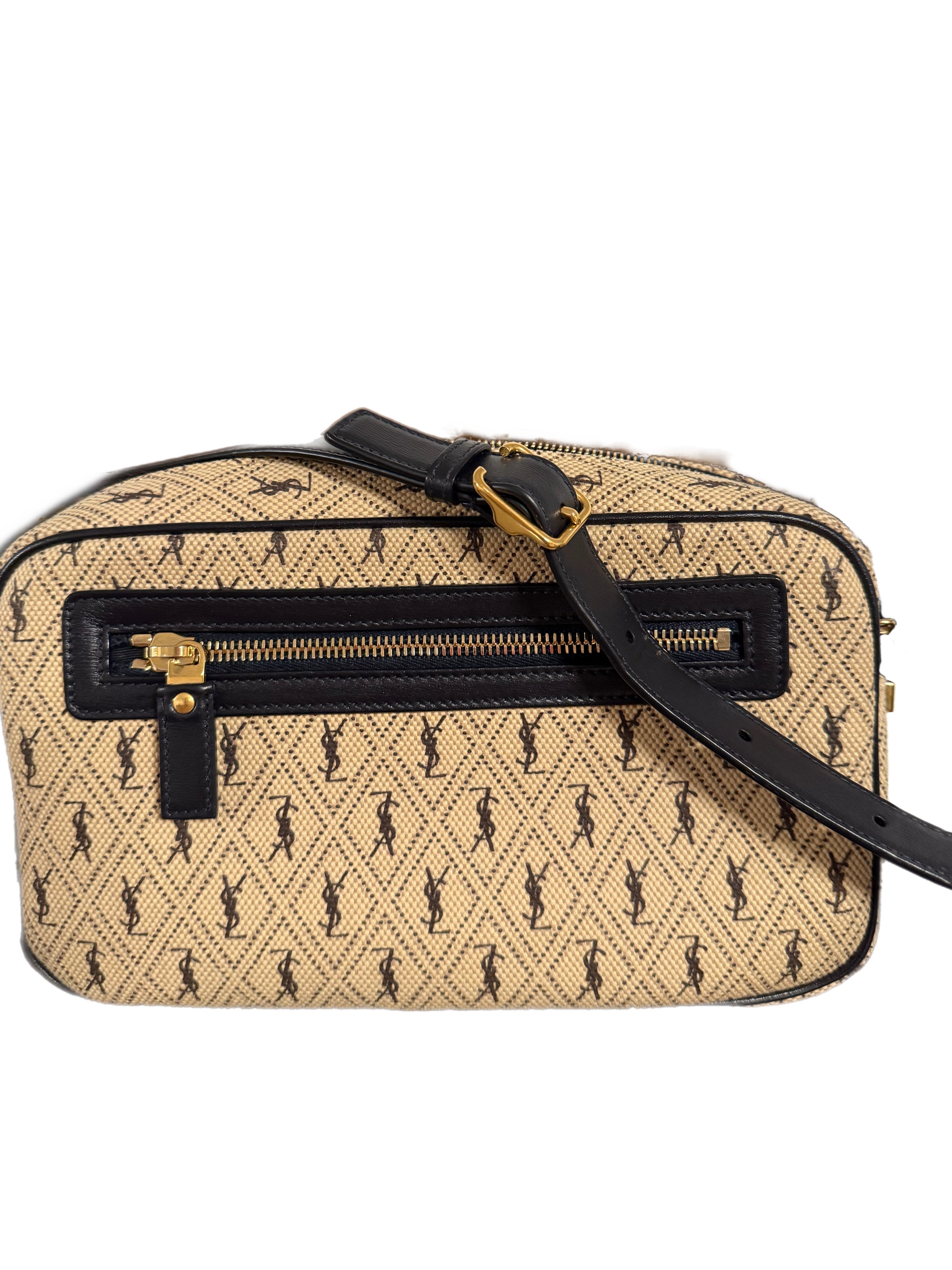 Saint Laurent Monogram Canvas Camera Bag in Beige - Stylish Crossbody Bag for Women, Perfect for Travel, Shopping, and Everyday Use
