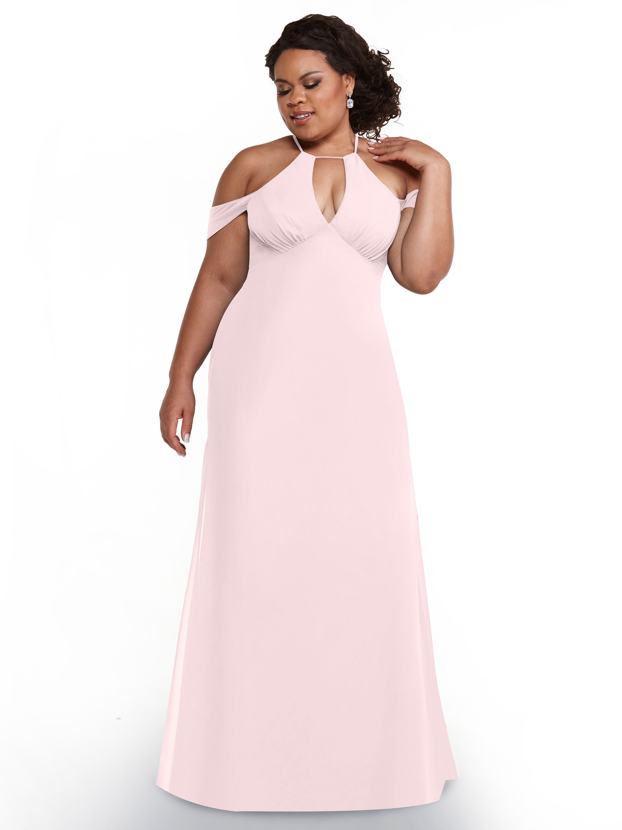 Elegant Off-The-Shoulder Chiffon Bridesmaid Dress with Halter Neckline - Perfect for Weddings, Formal Events & Special Occasions