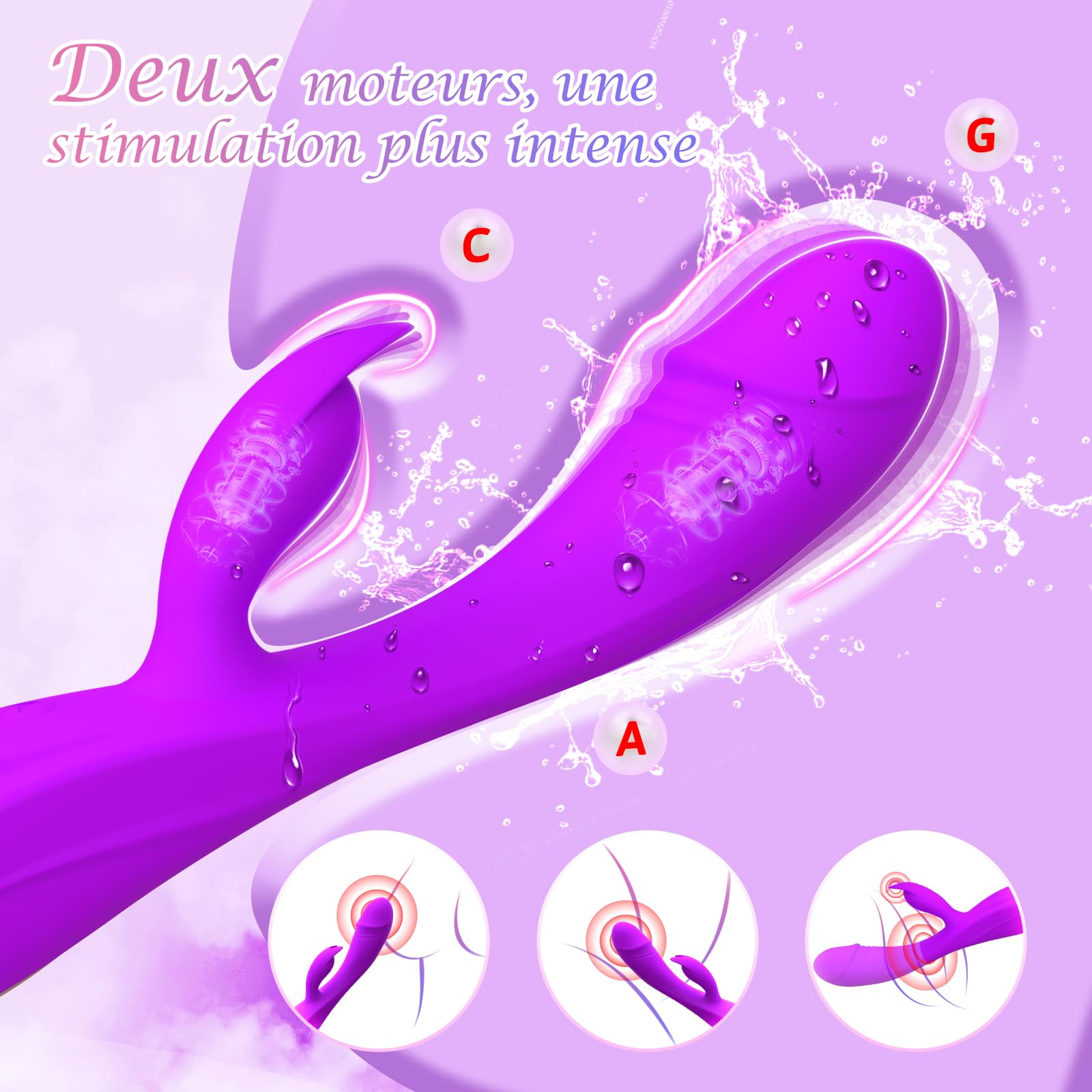 Premium Rabbit Vibrator for Women - 3-in-1 Powerful Clitoral & G-Spot Stimulator with 7x7 Vibration Modes, Couples Sex Toy (Purple) - Perfect for Solo Play, Partner Intimacy & Spicing Up Your Bedroom Life