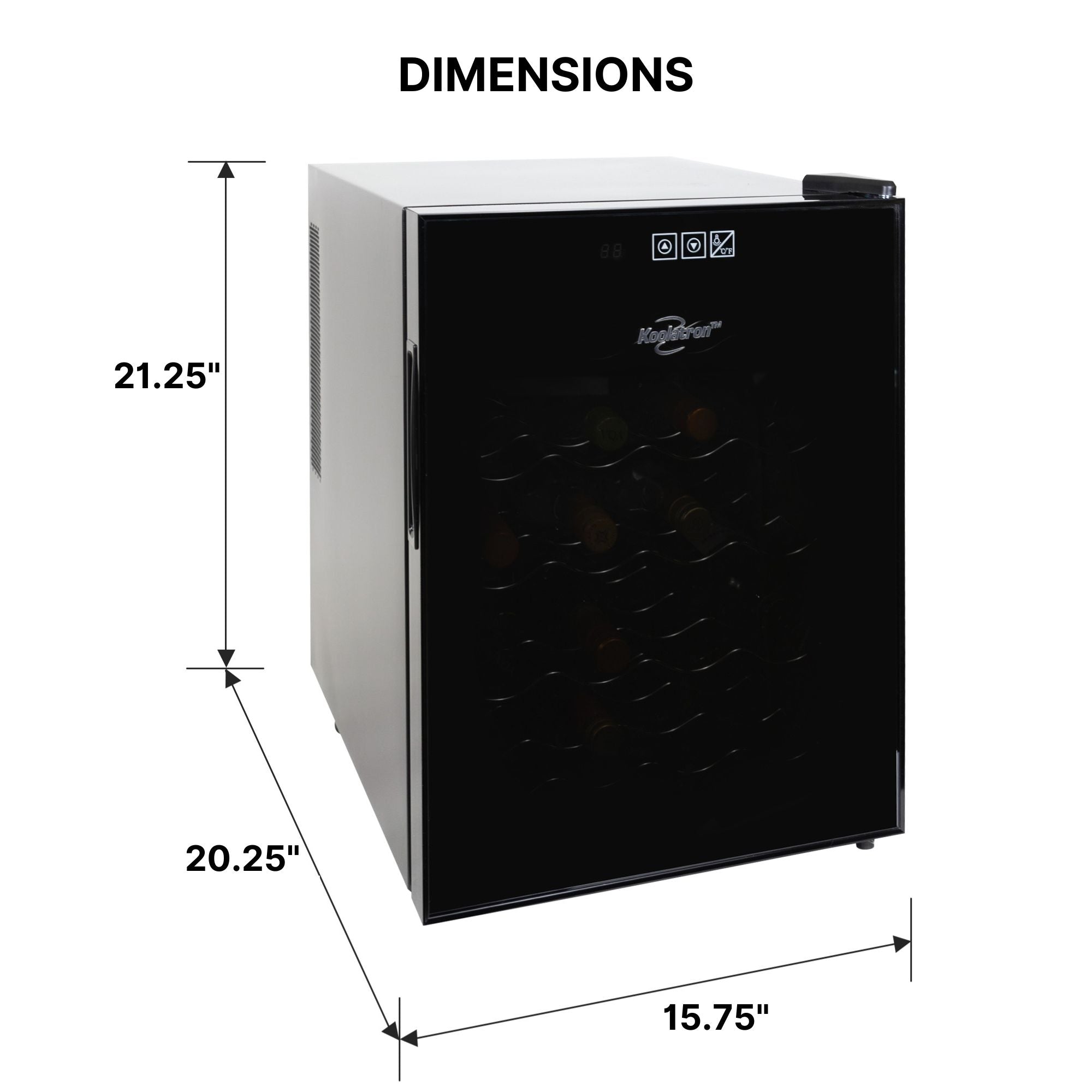 Koolatron 20 Bottle Black Thermoelectric Wine Cooler - 1.7 cu. ft. (48L) Freestanding Wine Fridge for Red, White & Sparkling Wines - Perfect for Home Bars, Apartments, Condos & Small Spaces