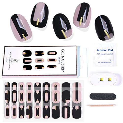 KING HORSE Semi Cured Gel Nail Strips with UV LED Nail Lamp - 36 Pcs DIY Nail Polish Strips Kit, Waterproof & Long Lasting Nail Wraps for Women - Perfect for Home Manicure, Salon Nail Art & Party Nail Designs