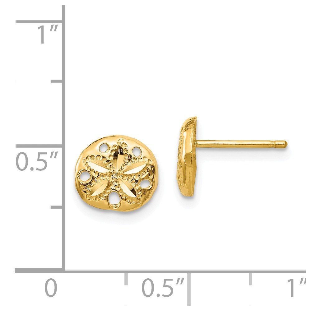 14K Yellow Gold Shiny-Cut Sand Dollar Earrings TC766 - Dainty Ocean-Inspired Jewelry for Women, Perfect for Beach Vacations, Summer Outfits & Gift Giving