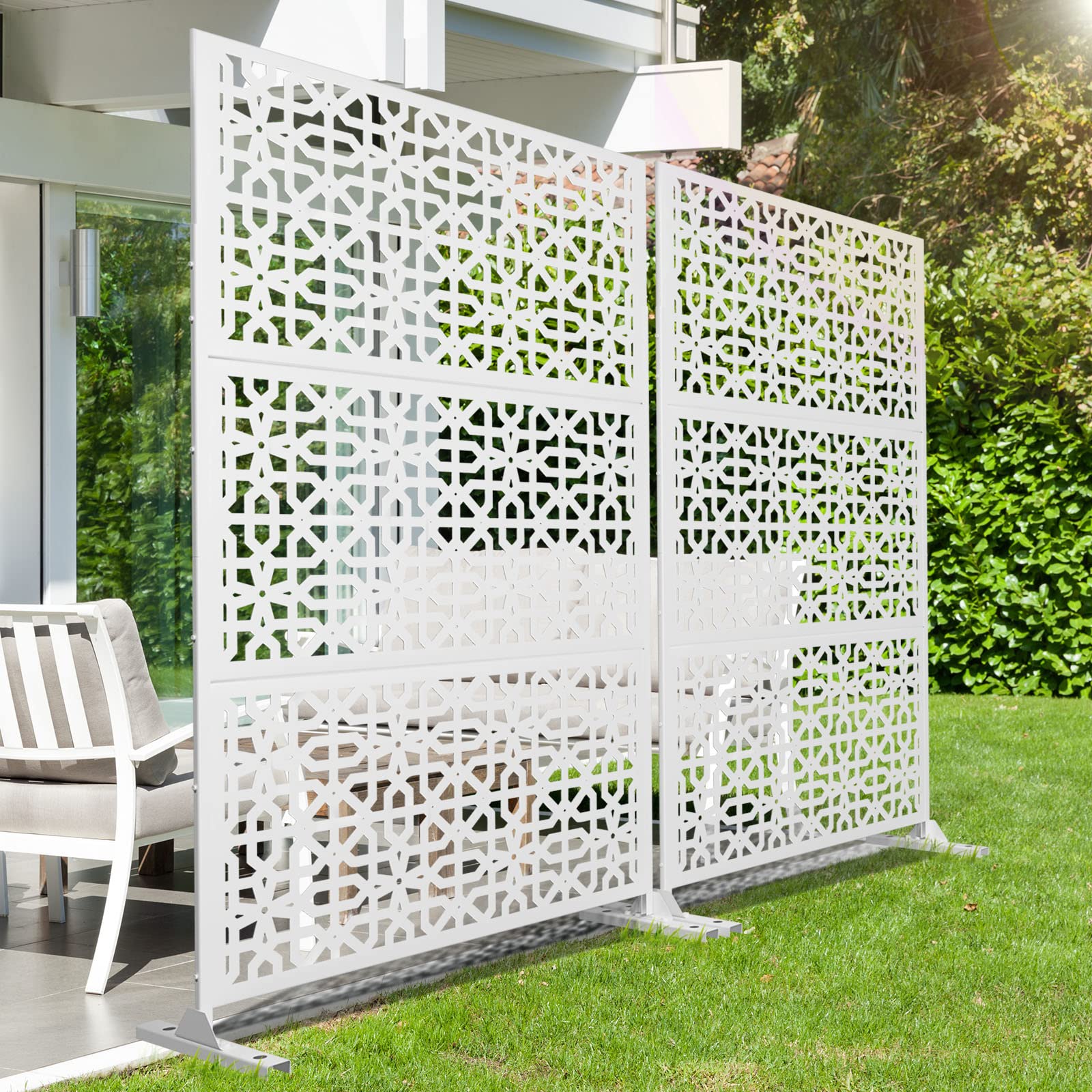 Outdoor Metal Privacy Screen Panels with Stand - Decorative Fence Divider for Yard, Garden, and Patio | Perfect for Creating Private Spaces, Shade, and Stylish Backyard Decor