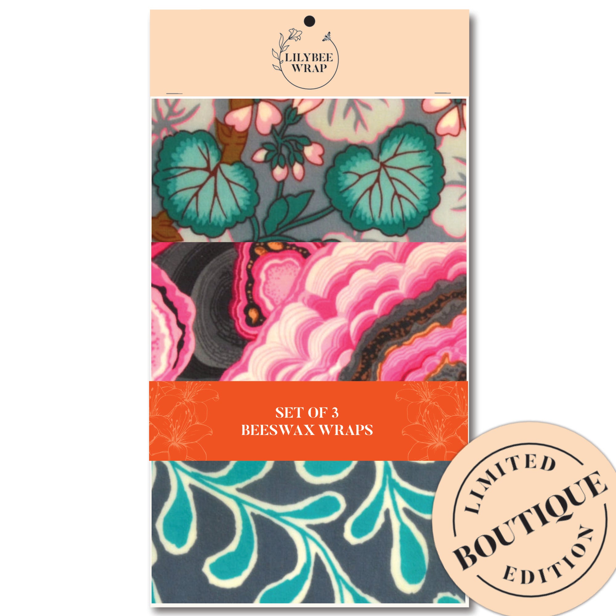 Eco-Friendly Beeswax Food Wraps Set of 3 - Reusable & Sustainable Kitchen Storage for Fruits, Vegetables & Leftovers - Perfect for Zero Waste Lifestyle & Picnics
