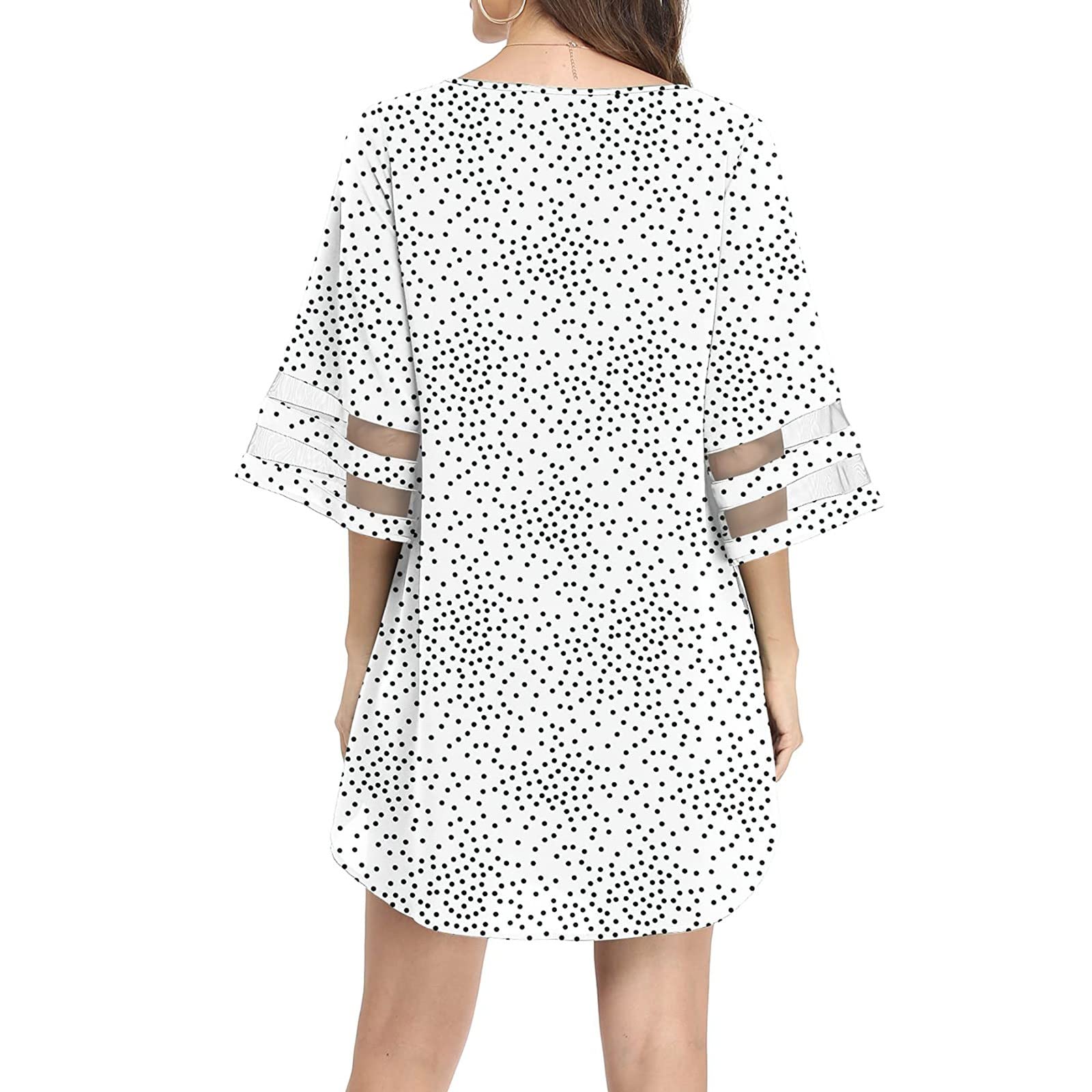 Women's Summer Chiffon Maternity Dress with Pockets - Bell Sleeve V-Neck Mesh Panel Sundress for Photoshoots & Casual Wear | Beach Cover Up, Date Night, Vacation Outfit